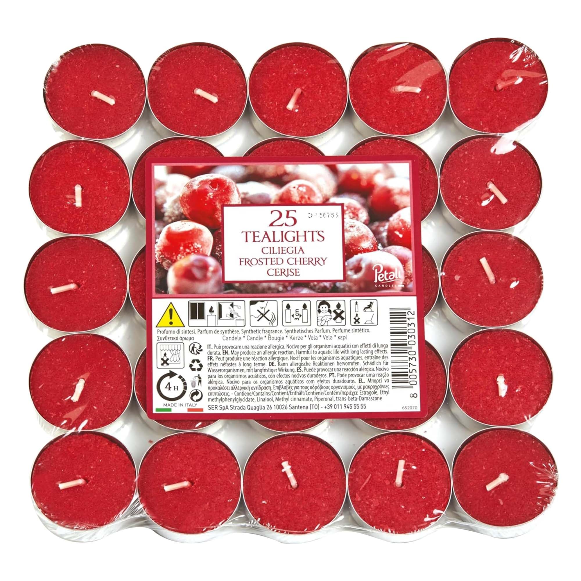 Price's Petali Scented Tealights - Frosted Cherry Scent | 25 Pack | 4 Hour Burn Time
