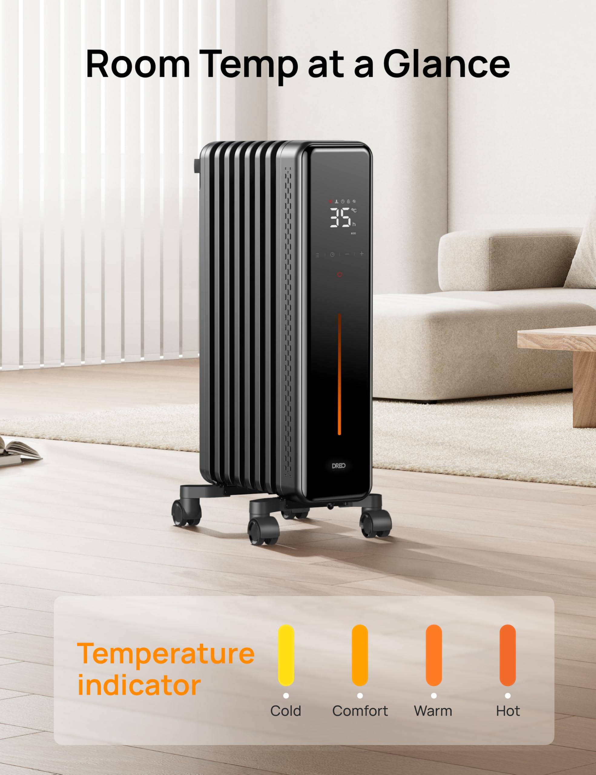 Dreo 9 Fin Oil Filled Radiator Heater - 2000W Silent Electric Heater for Large Rooms | Grey 4