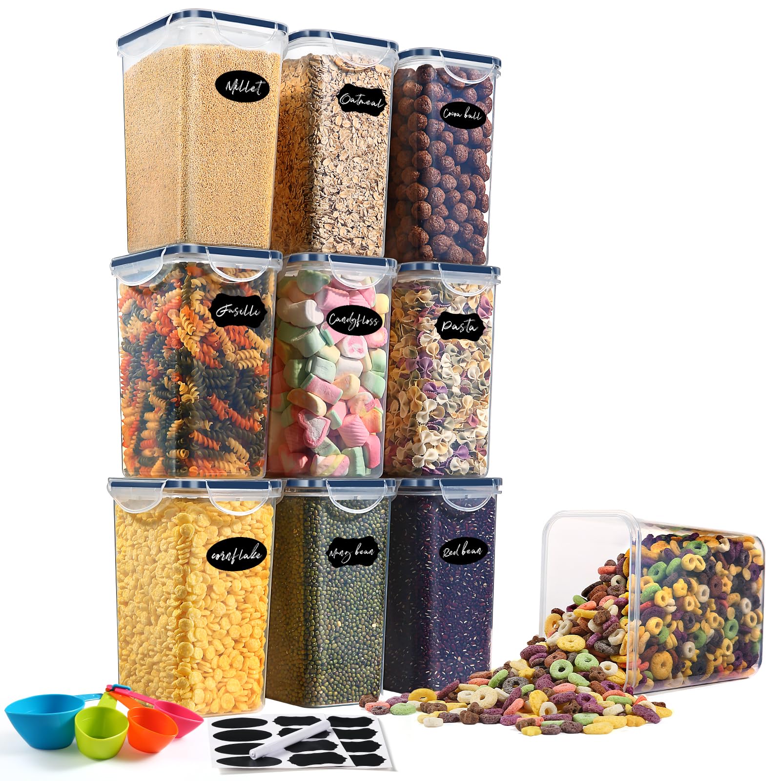YASHE Airtight Food Storage Containers - 10 Pack 1.5L Plastic, BPA Free, Stackable Dry Food Organizer 8