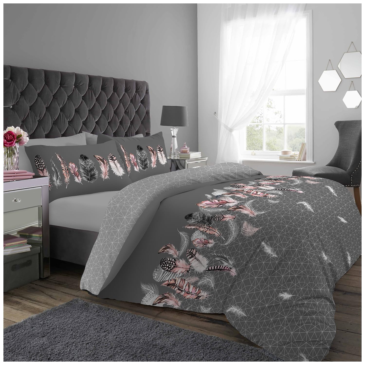 GC GAVENO CAVAILIA Luxurious Feathers Polycotton Double Duvet Cover Set | Grey | 3 Piece 1