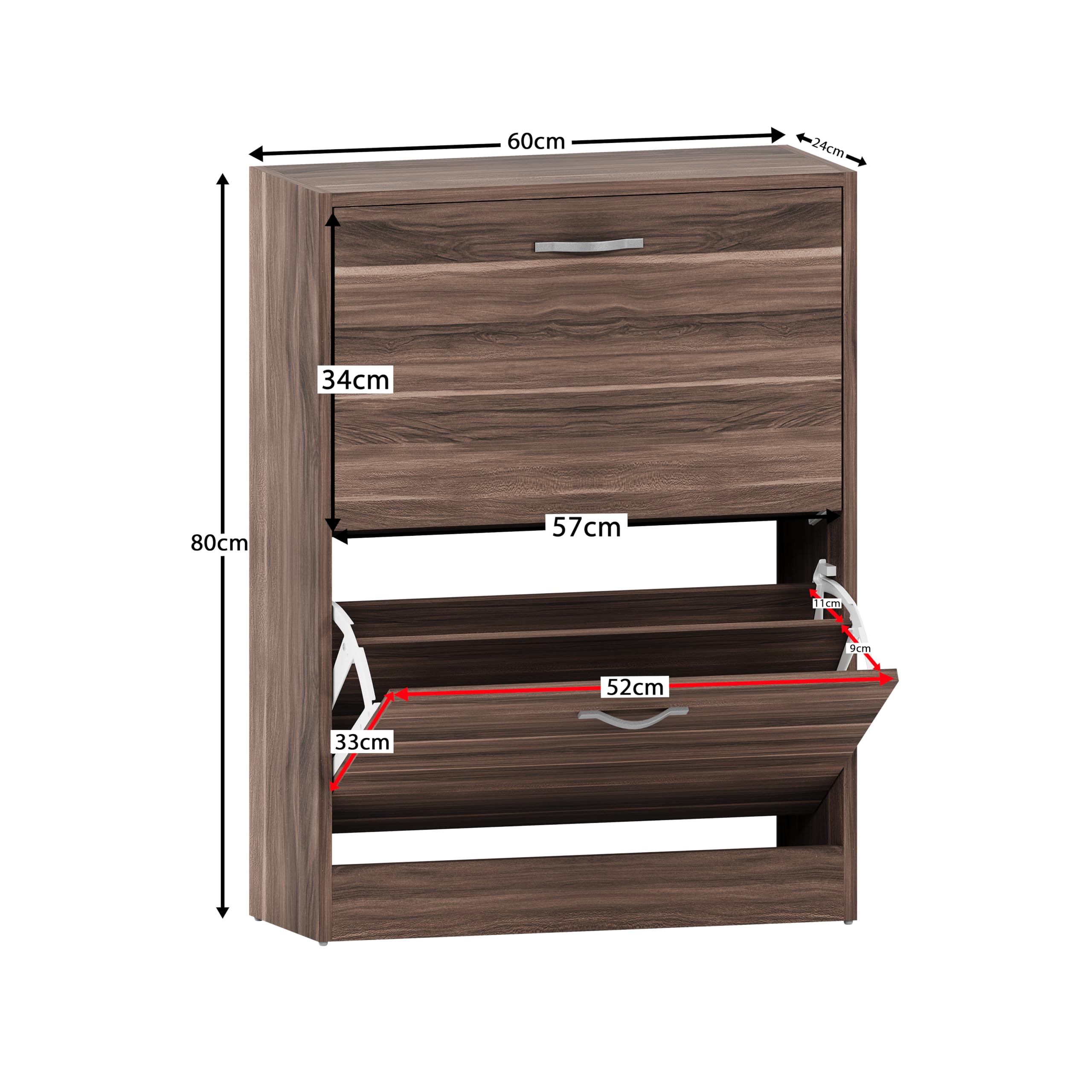 Vida Designs Wooden Shoe Cabinet - 2 Pull-Down Drawers | Slim Entryway Storage | Walnut 2