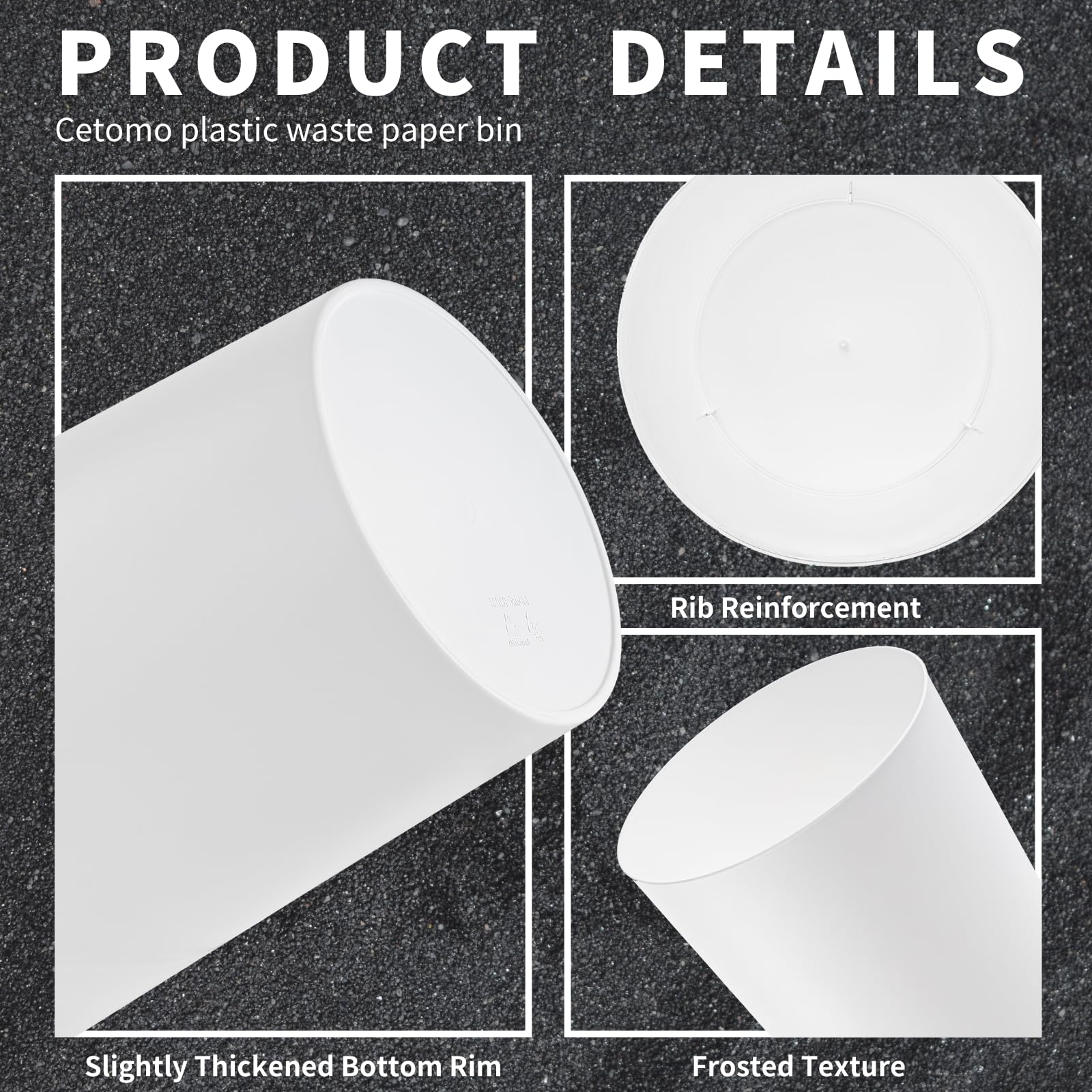 Cetomo 7.2L Plastic Waste Paper Bin - Set of 3 | Compact & Lightweight | White