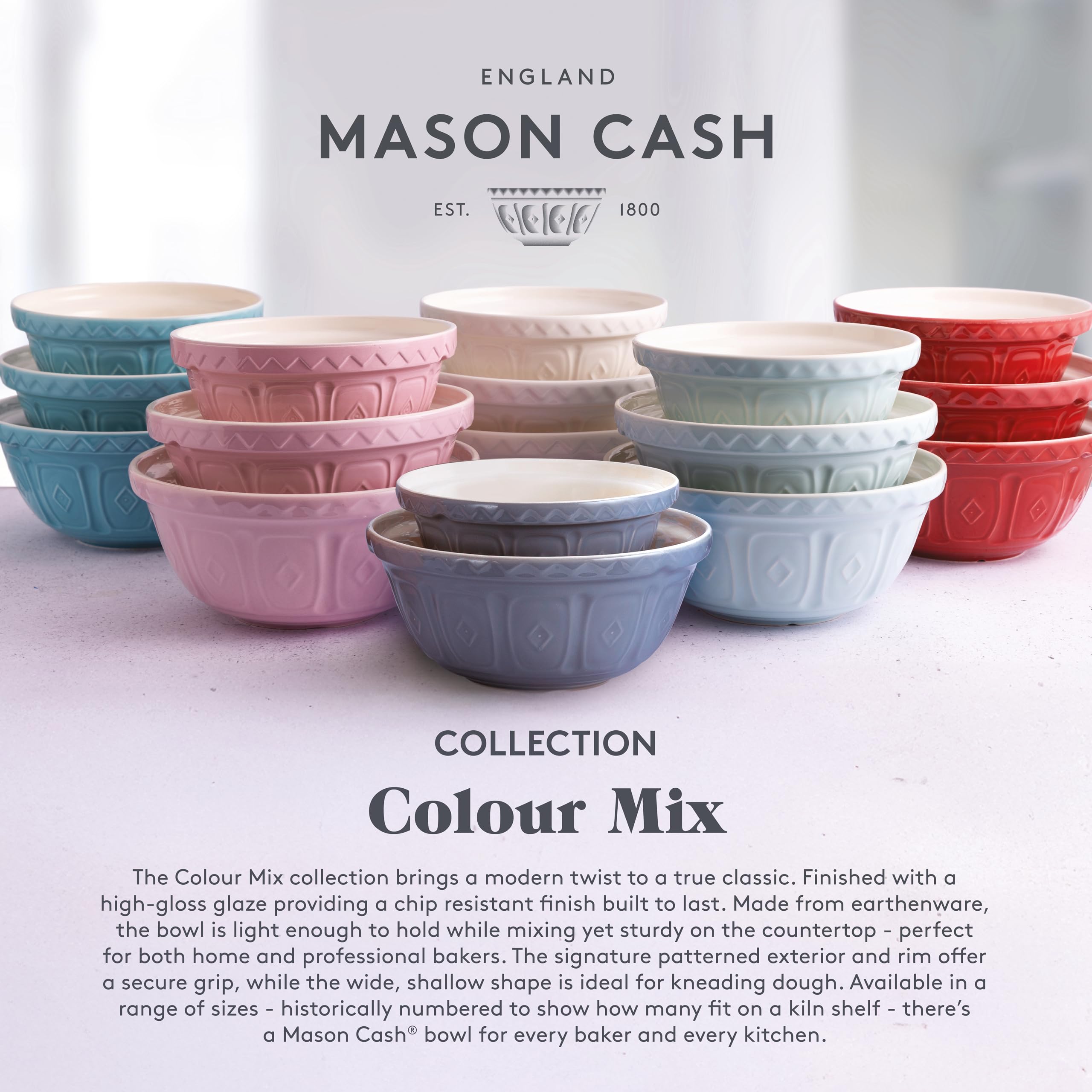 Mason Cash Colour Turquoise 2 Litre Mixing Bowl - Chip Resistant Earthenware | 24cm 8