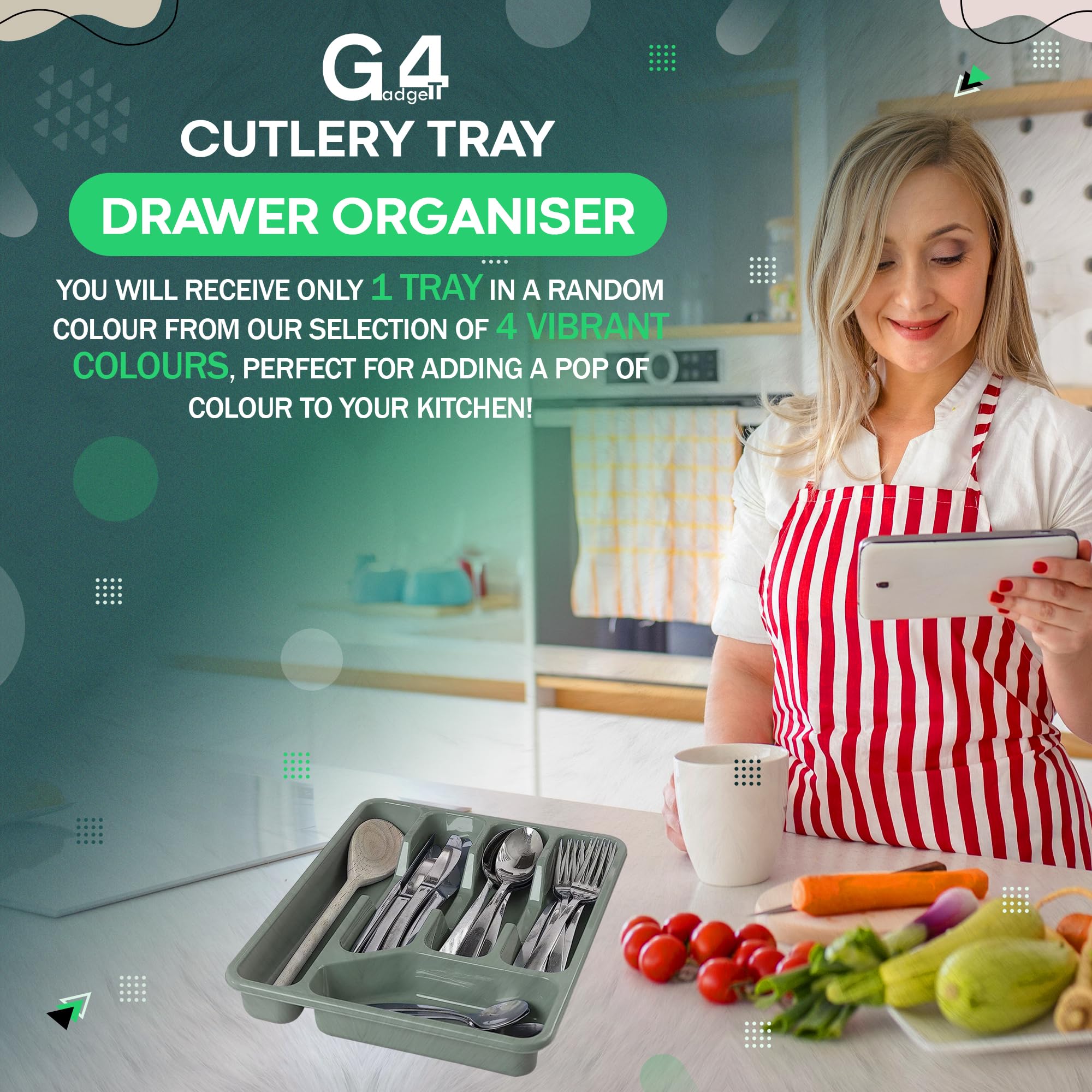 G4GADGET 5 Compartment Cutlery Tray Drawer Organiser | Plastic | Random Colour | 335x265x45mm 6