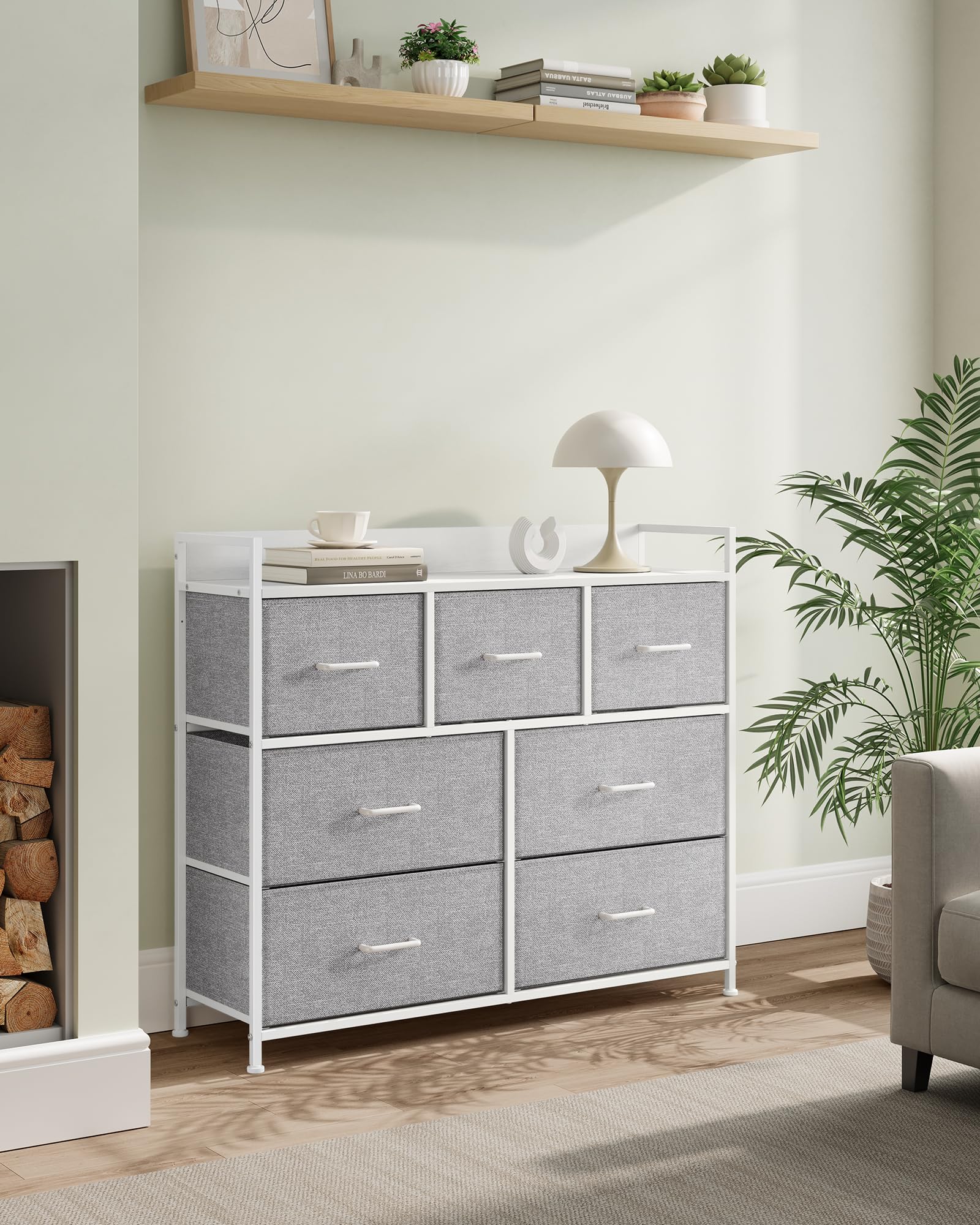 SONGMICS Chest of Drawers - 7 Fabric Drawers | Metal Frame | Dove Grey & Cloud White | 98W x 85H cm 4