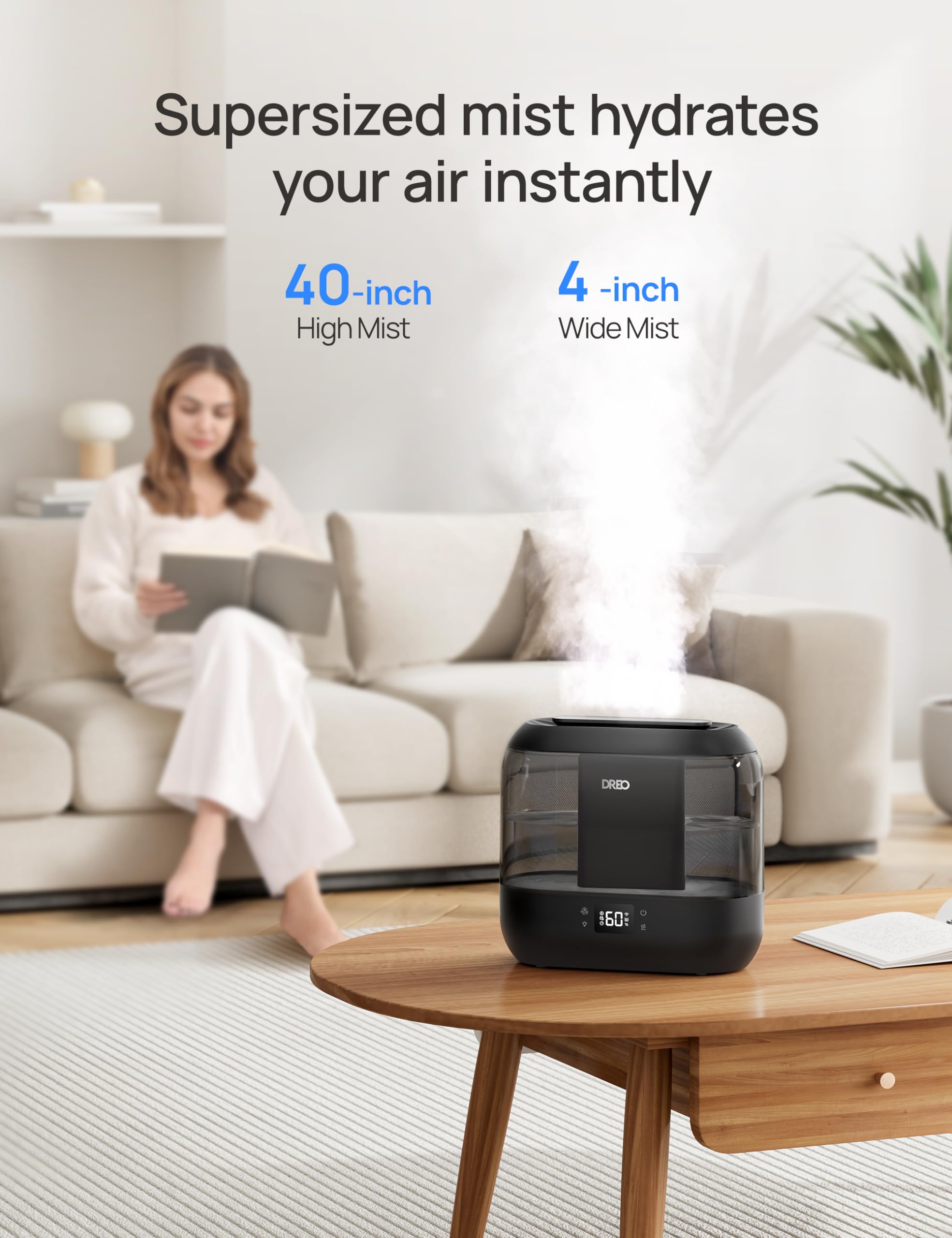 Dreo Smart Cool Mist Humidifier for Bedroom Baby - 4L, 36H Runtime, App/Voice Control | Black