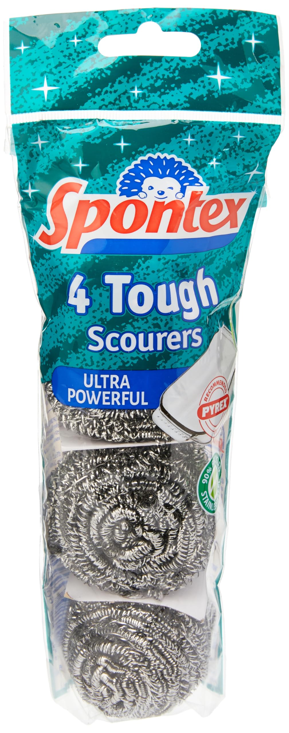 Spontex Tough Steel Metal Scourers - Powerful Cleaning, 4 Count | 90% Recycled Steel 2