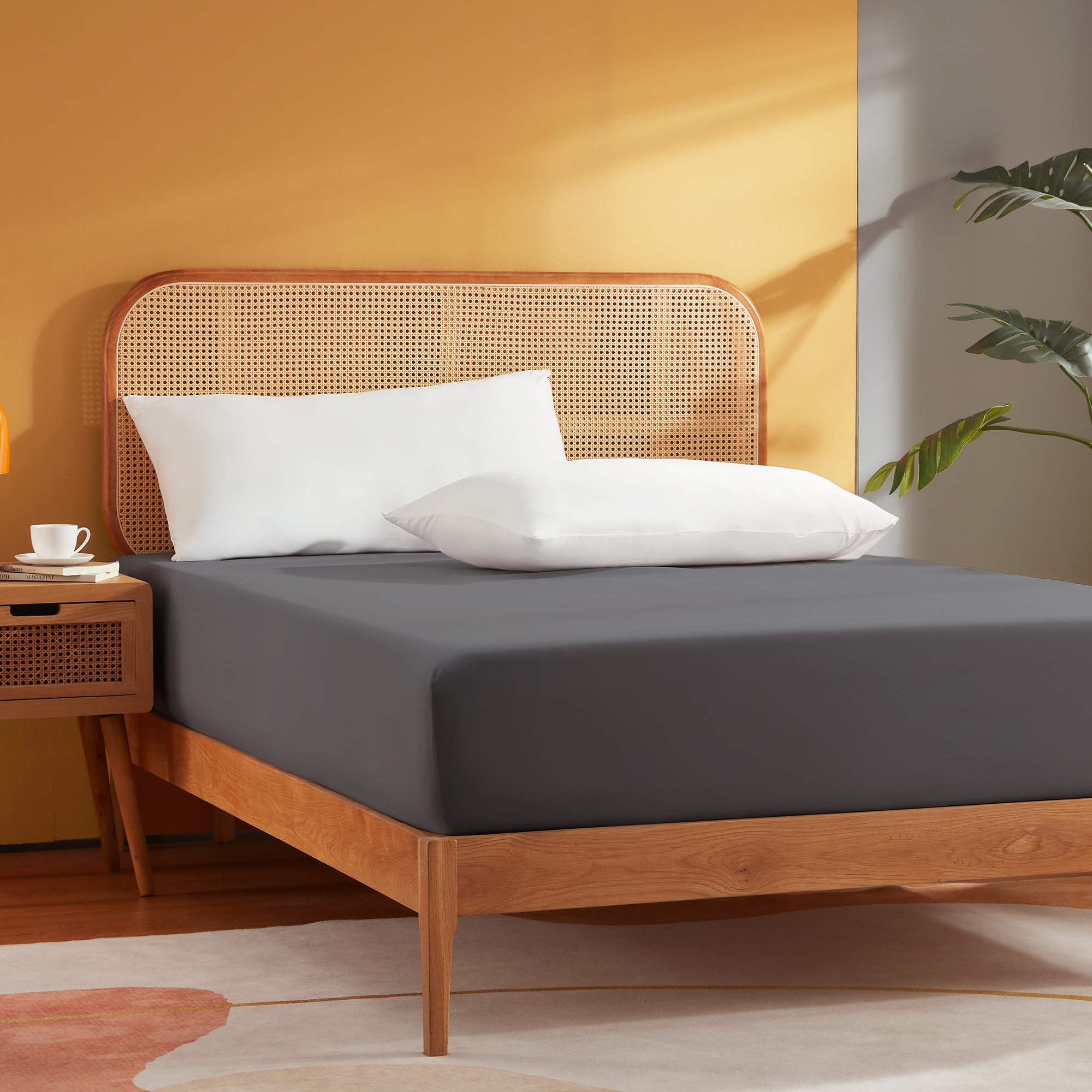 Sonive Single Fitted Sheet - Deep Fitted, Ultra Soft Brushed Microfiber | Dark Gray | 90 x 190 + 30cm 1