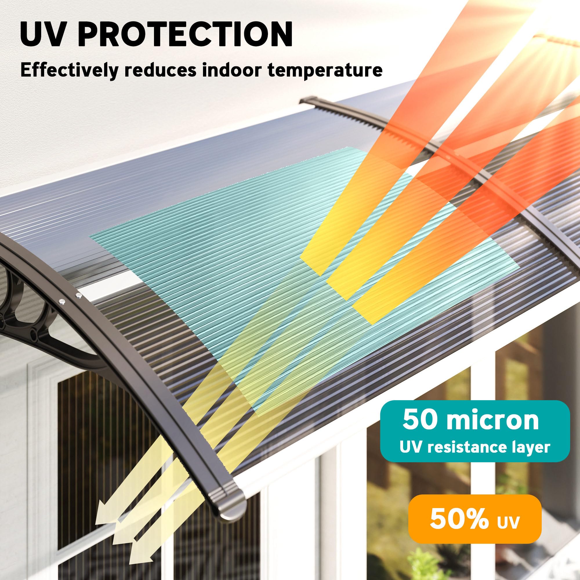 Outsunny Outdoor Awning Canopy - Curved Polycarbonate Shelter | 196L x 75W cm | Black 3