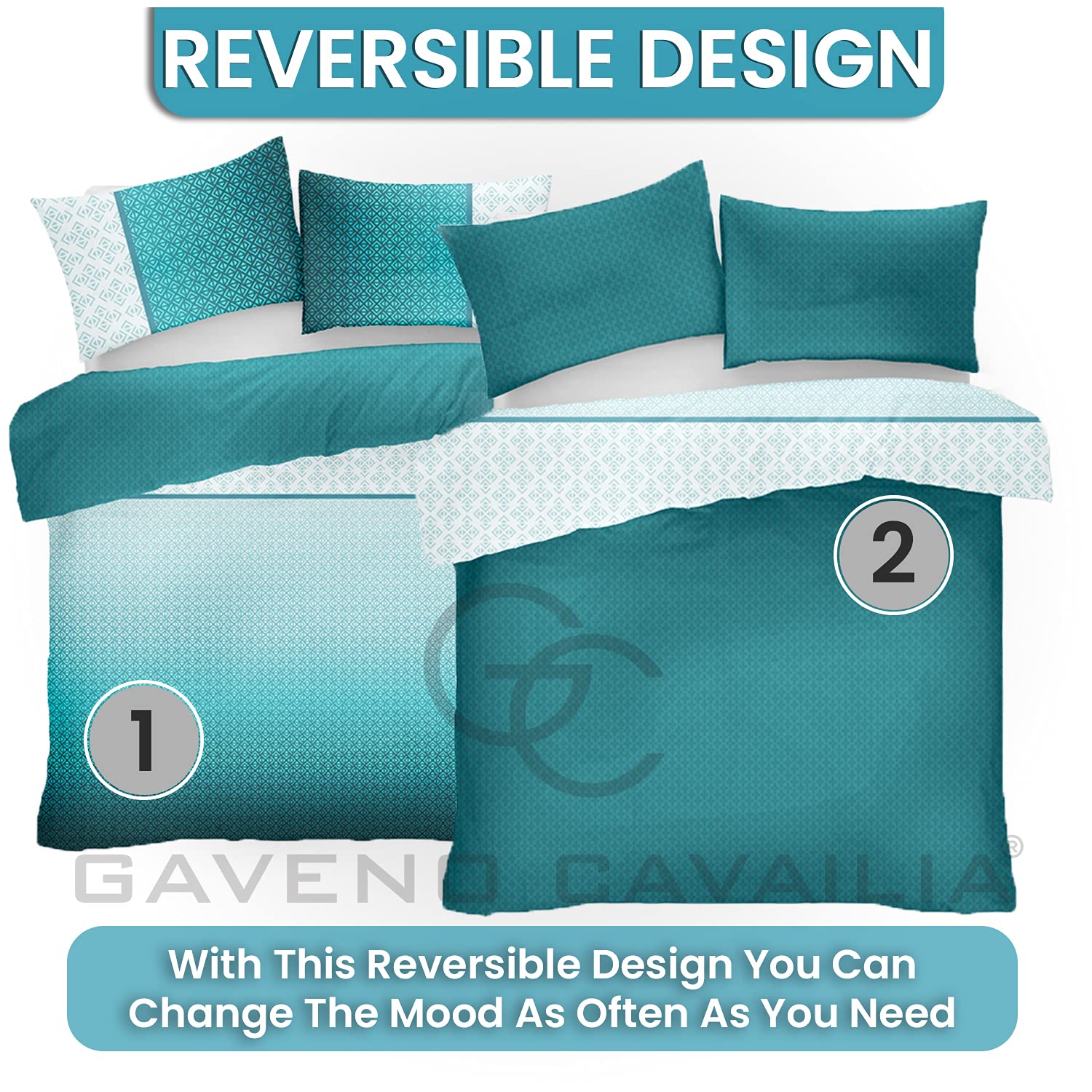 GC GAVENO CAVAILIA Luxury URBAN OMBRE Duvet Cover Set | Single Size | Teal | 50% Cotton/50% Polyester 6