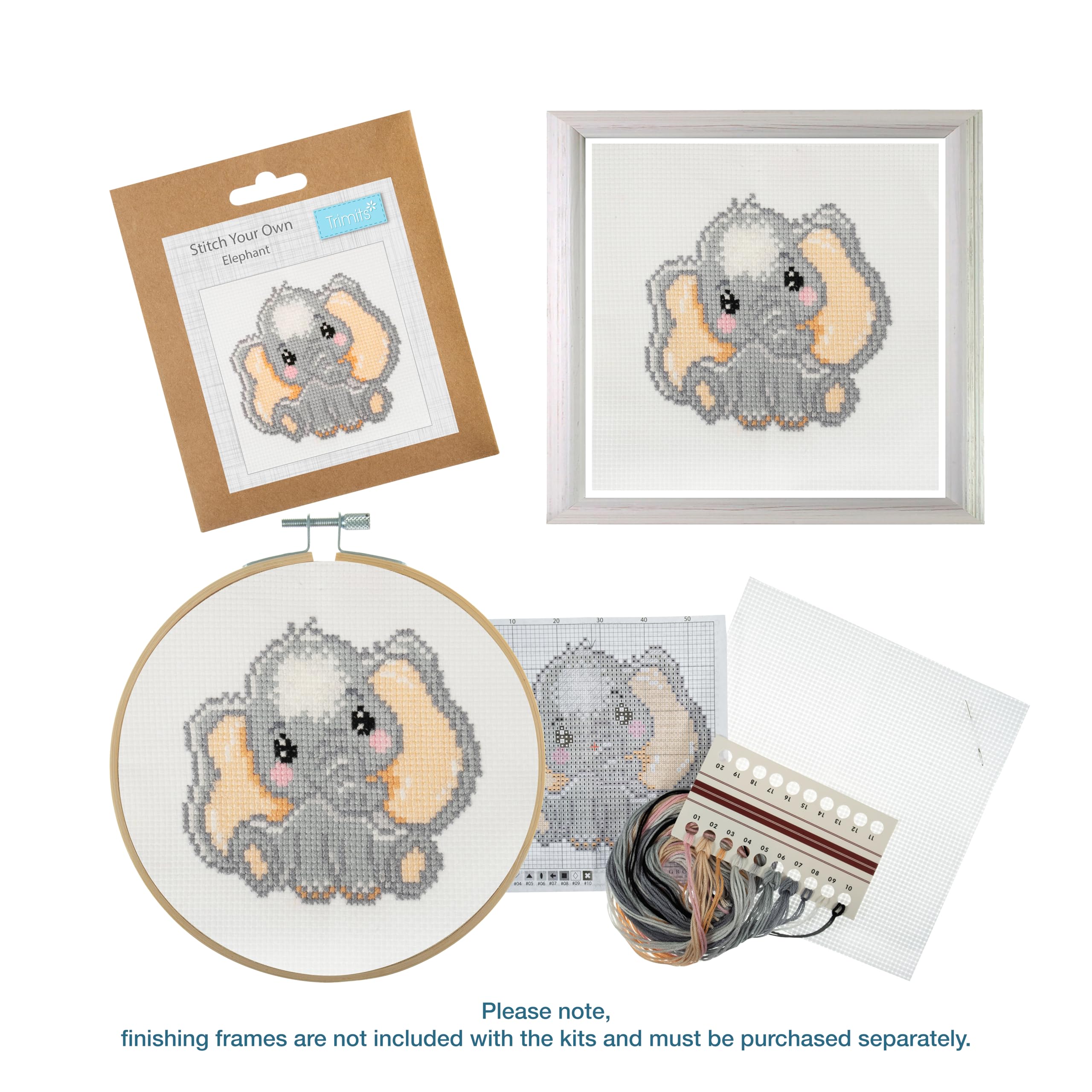 Trimits 3PK Cross Stitch Kits for Adults Beginners - Pre Printed Zoo Animals | 13x13cm 7