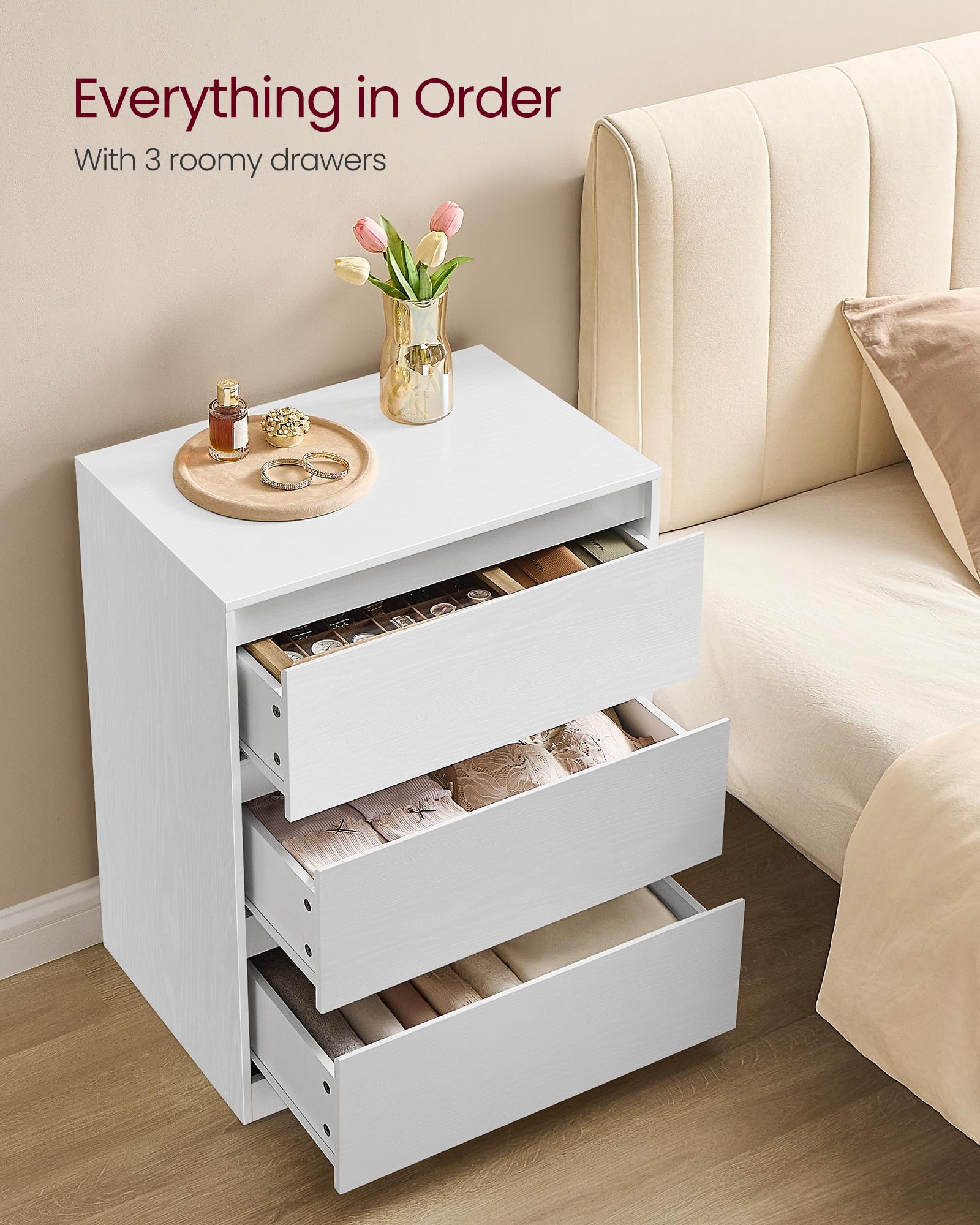VASAGLE KAILYN Collection Chest of Drawers - 3 Drawers | Snow White | 40x60x75 cm 5