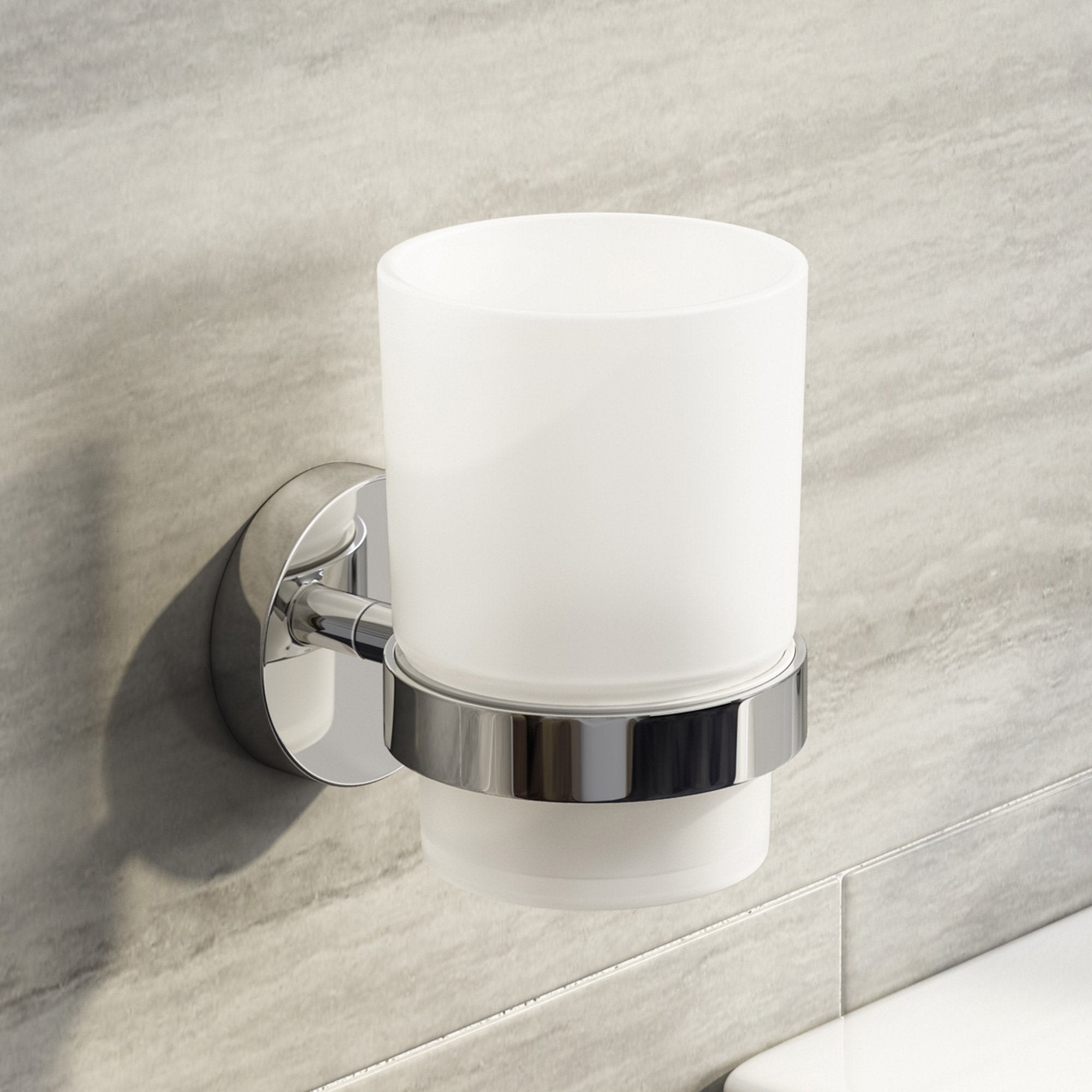 iBathUK Modern Chrome Toothbrush Holder Wall Mounted with Glass Tumbler | Easy Install | 1 Year Warranty 2