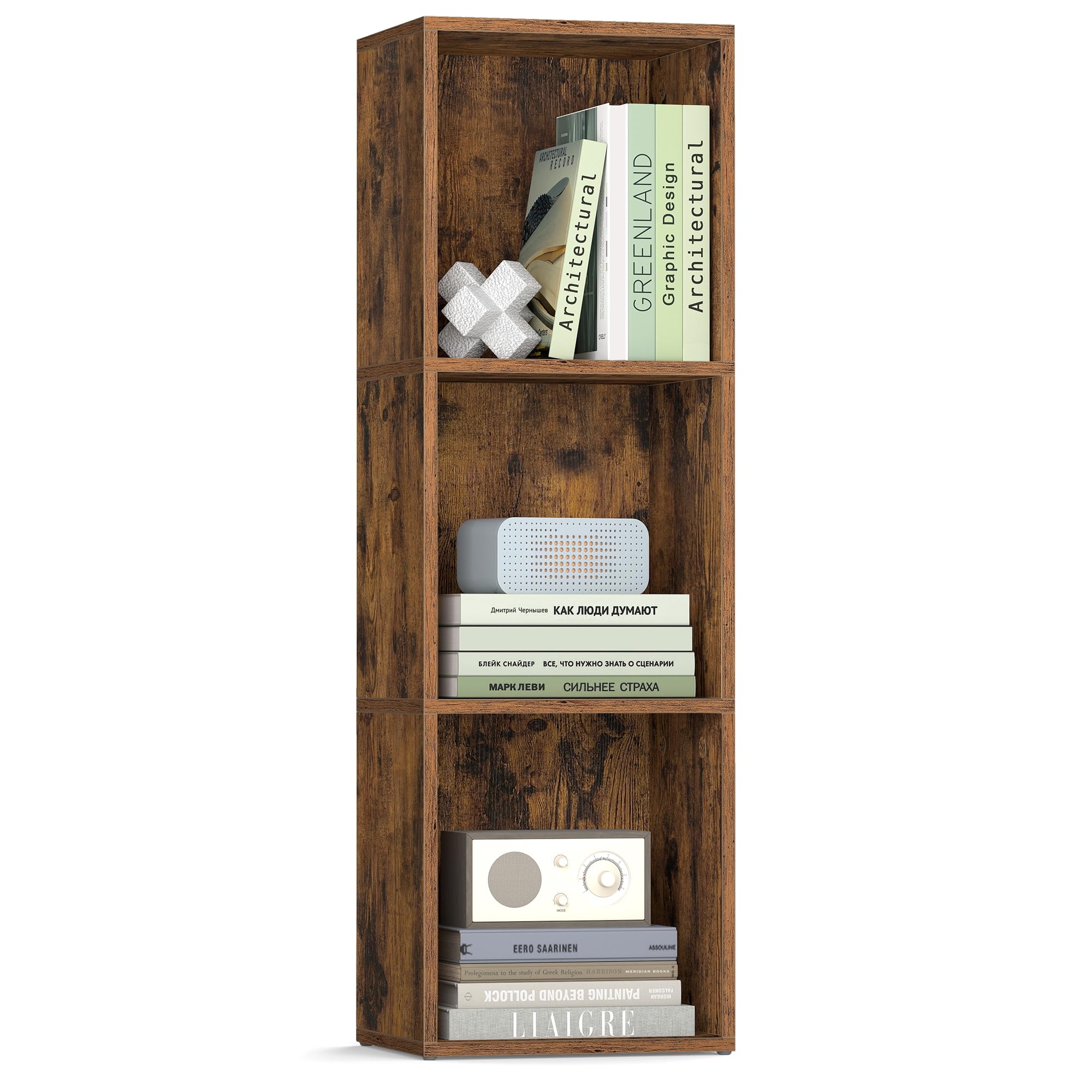 VASAGLE CUSTOS Collection Bookshelf - 3-Tier Cube Storage | Rustic Brown | 94.8cm Height 1