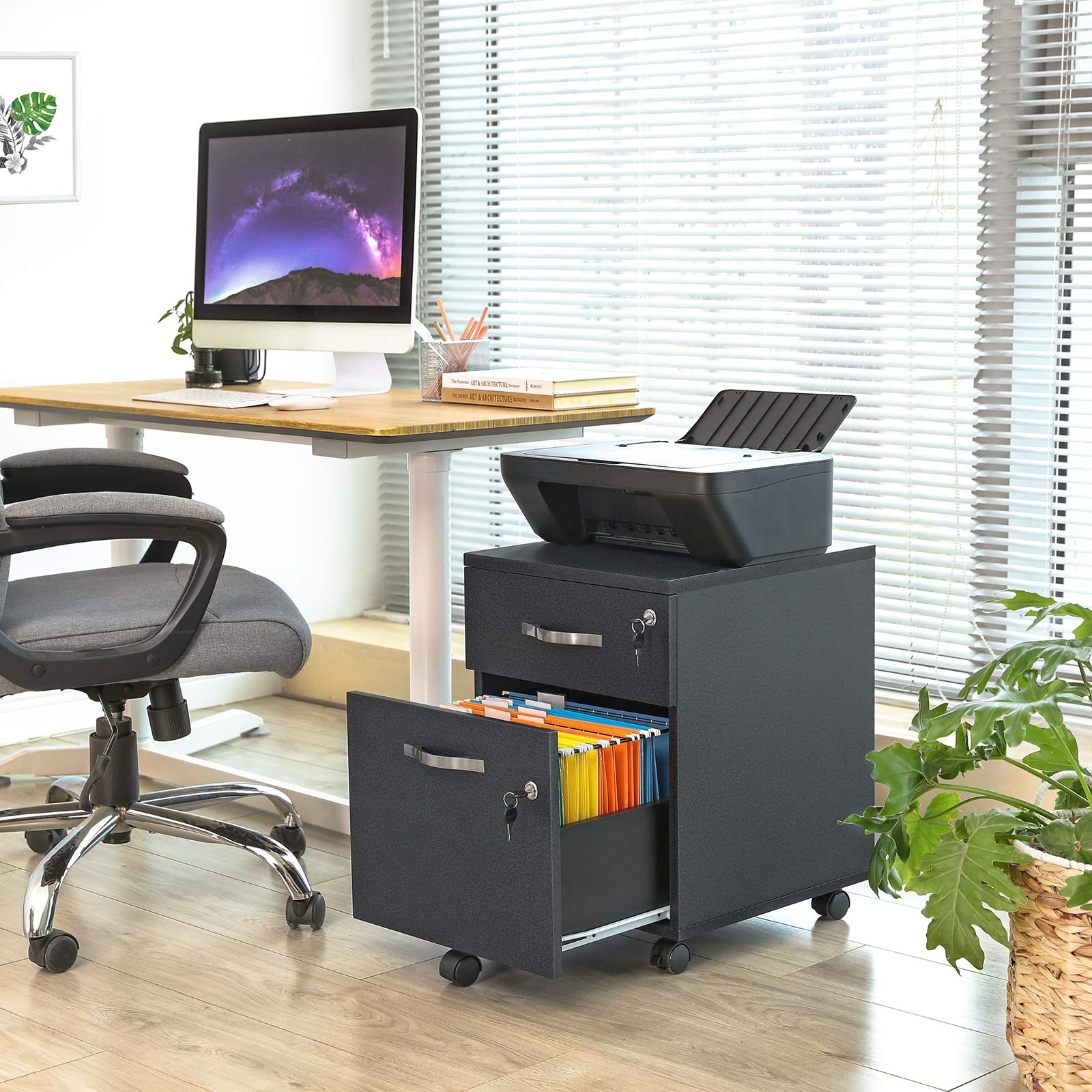 VASAGLE Lockable Mobile File Cabinet - 2 Drawers | Black | 5 Wheels (2 Locking) 3
