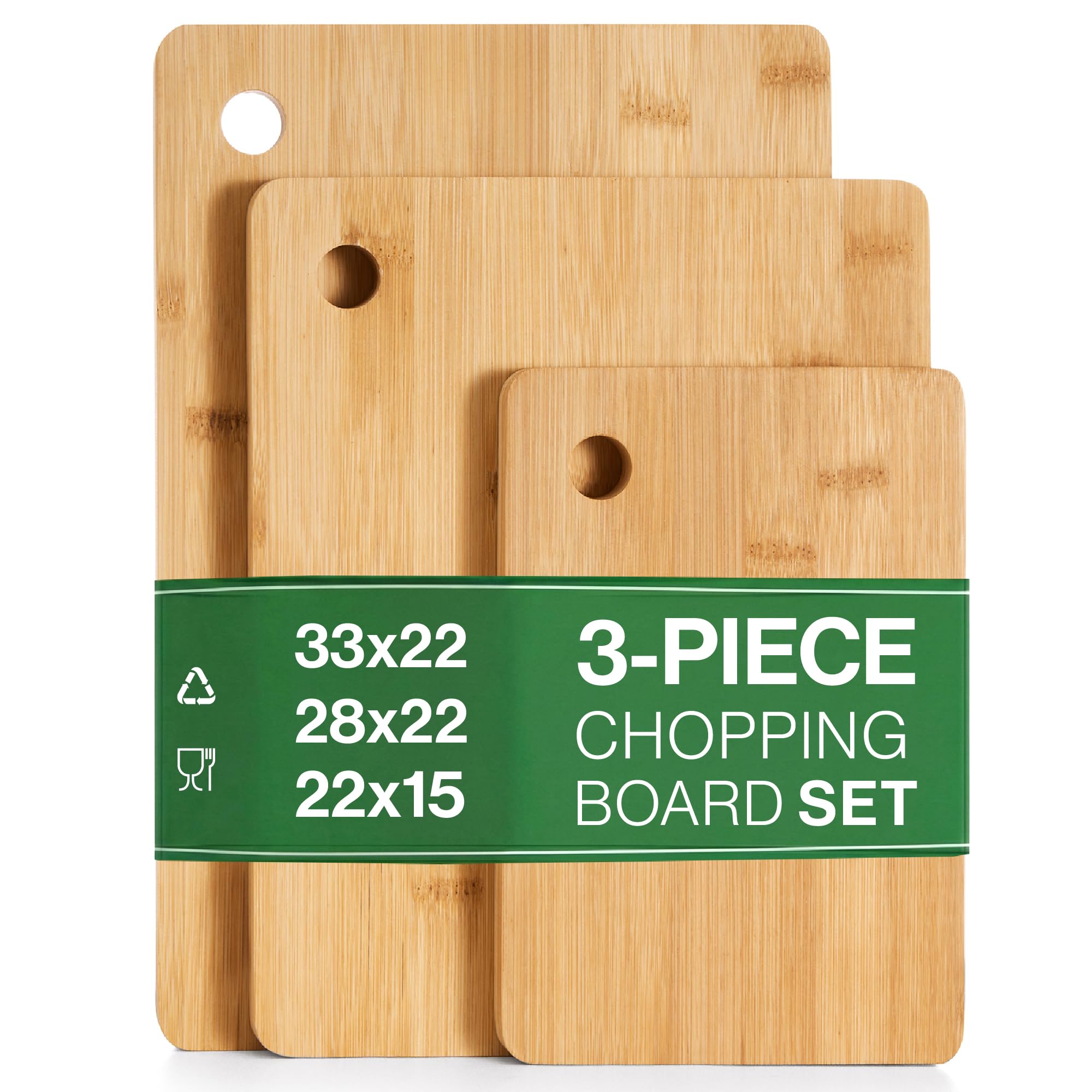 Vivo Technologies Bamboo Chopping Boards Set - 3 Piece, 1.5cm Thick, Organic Material