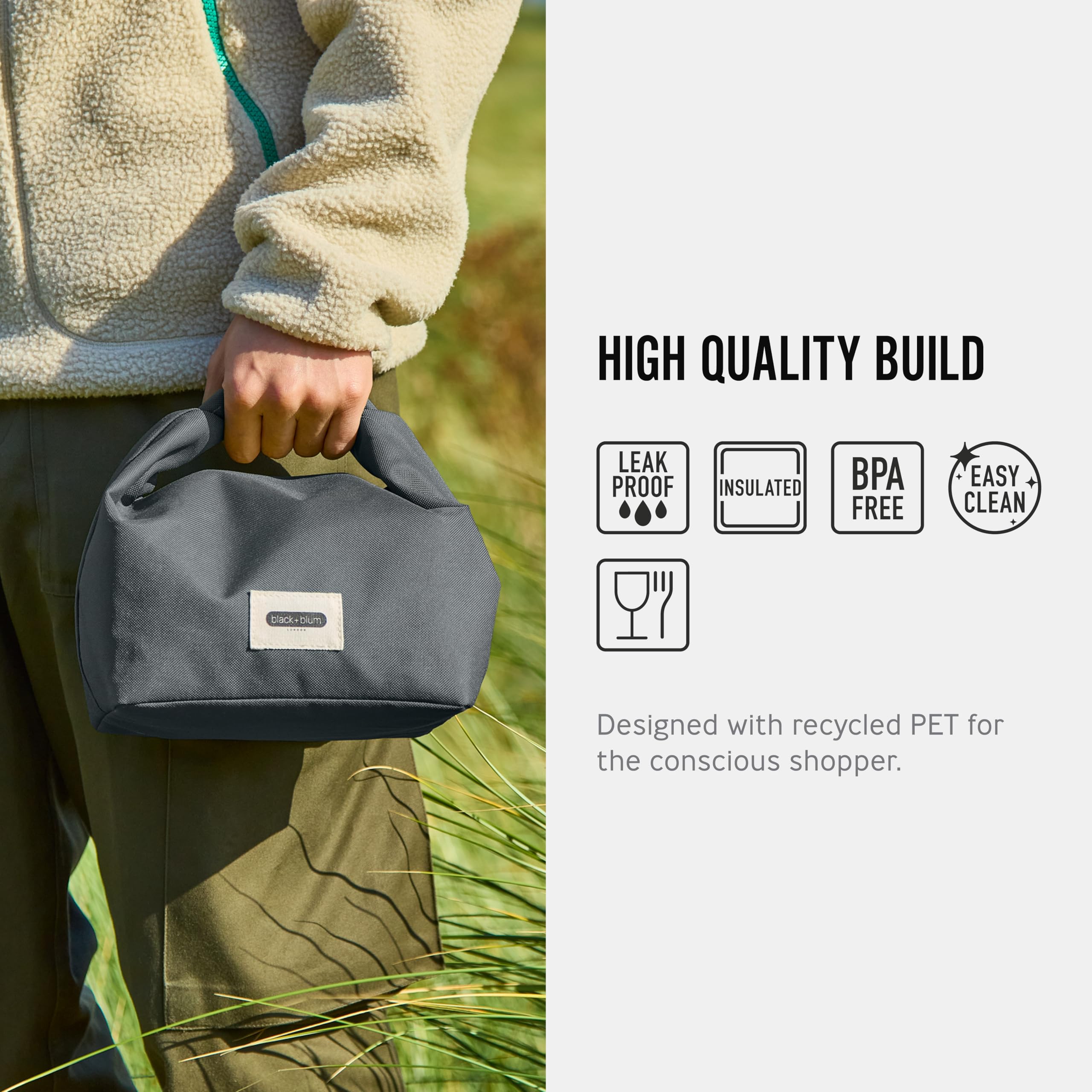 BLACK + BLUM Insulated Lunch Bag 6.7L - Recycled Roll Top Cool Bag | Leak Proof | New Slate 3