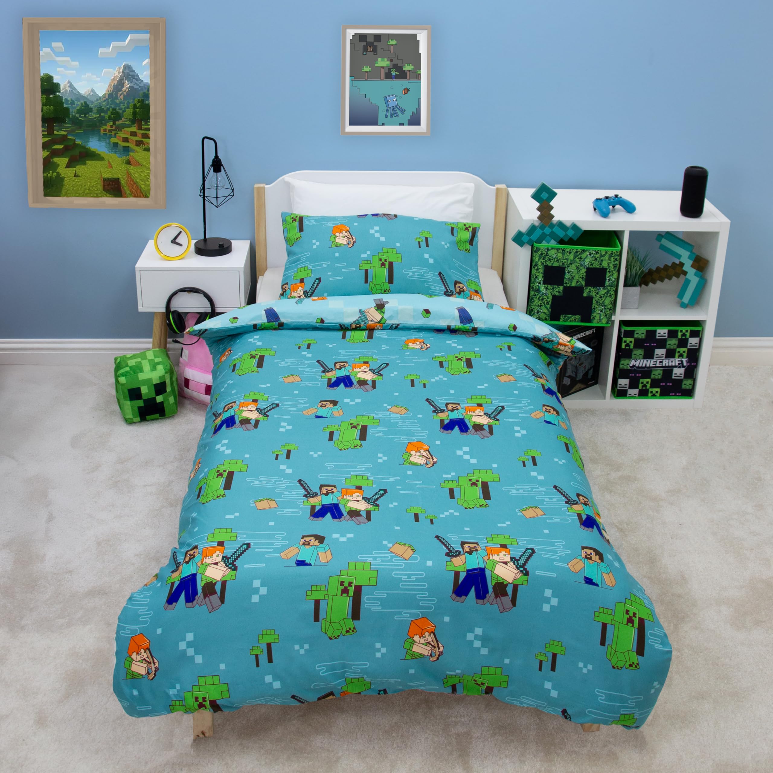 Minecraft Official Single Duvet Cover Set | Reversible Level Up Design | 135cm x 200cm 5