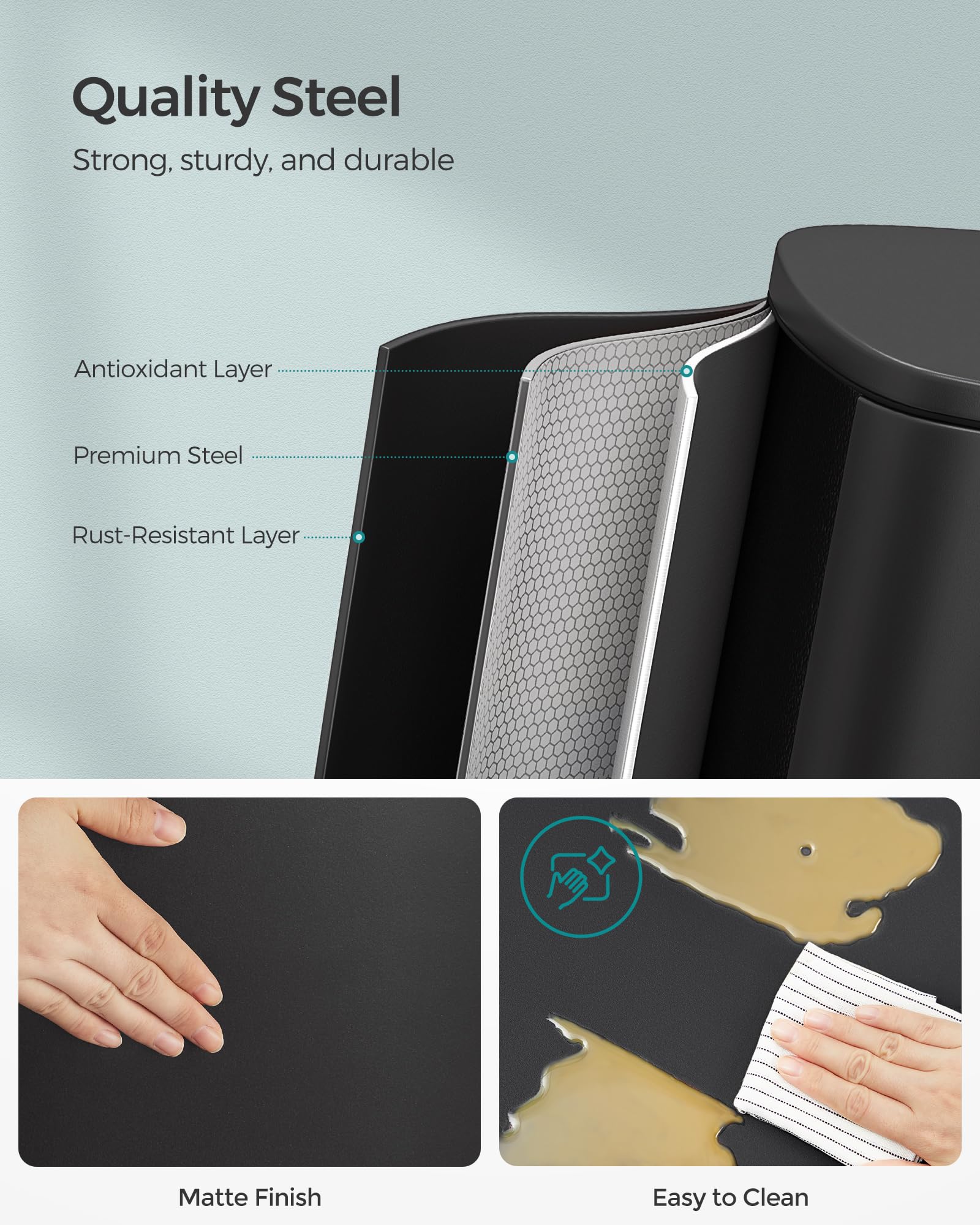 SONGMICS 50 L Kitchen Bin - Soft Close Pedal Rubbish Bin | Alloy Steel | Black 3