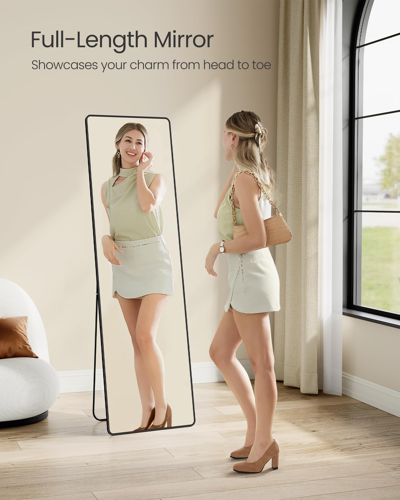 SONGMICS Full Length Floor Mirror - 160 x 50 cm Rectangle | Ink Black | Tempered Glass 3