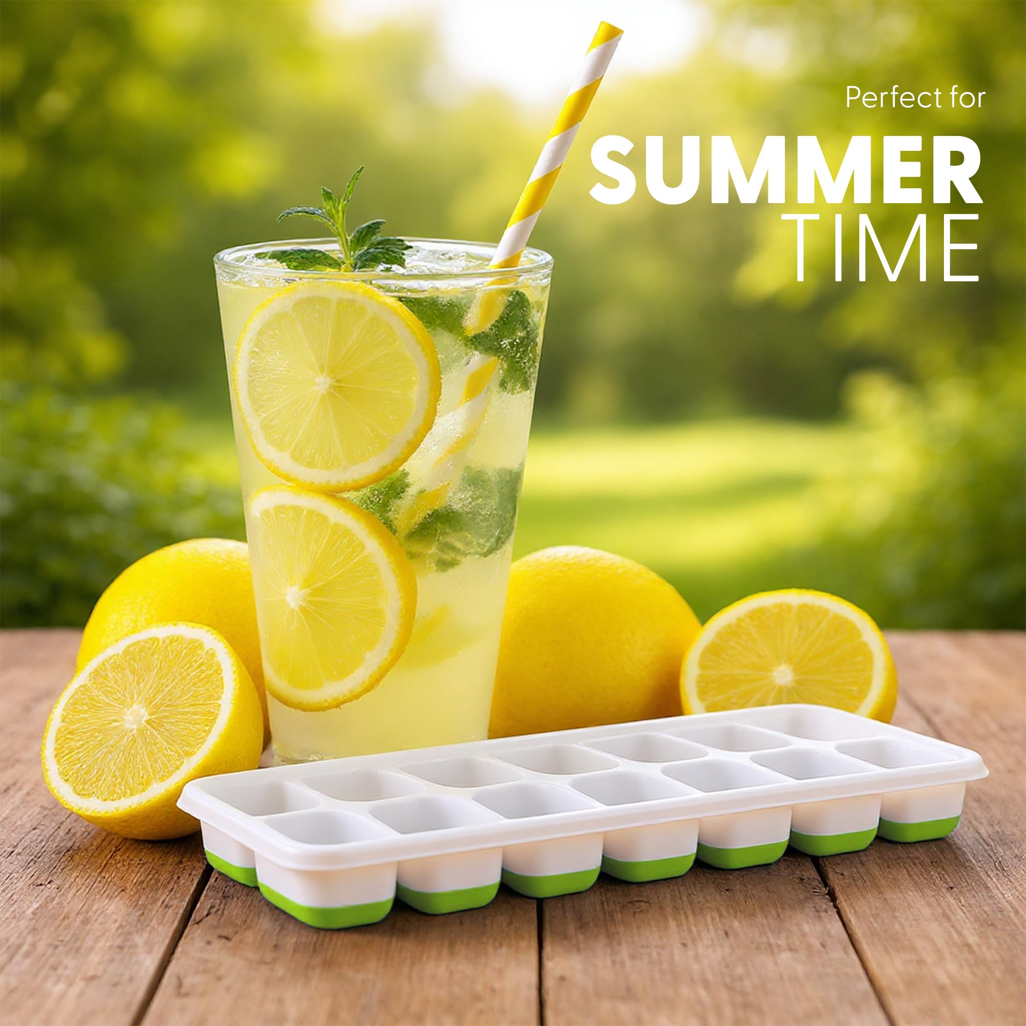 KEPLIN 2 Pack Silicone Ice Cube Trays with Lids - Easy Release, Stackable | Green 3
