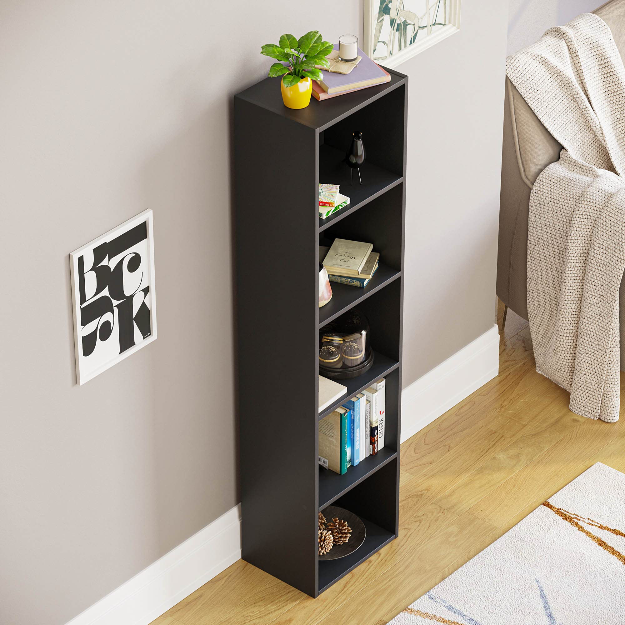 Vida Designs Oxford 5 Tier Cube Bookcase - Black Wooden Shelving | H 132 x W 32 x D 24 cm 7