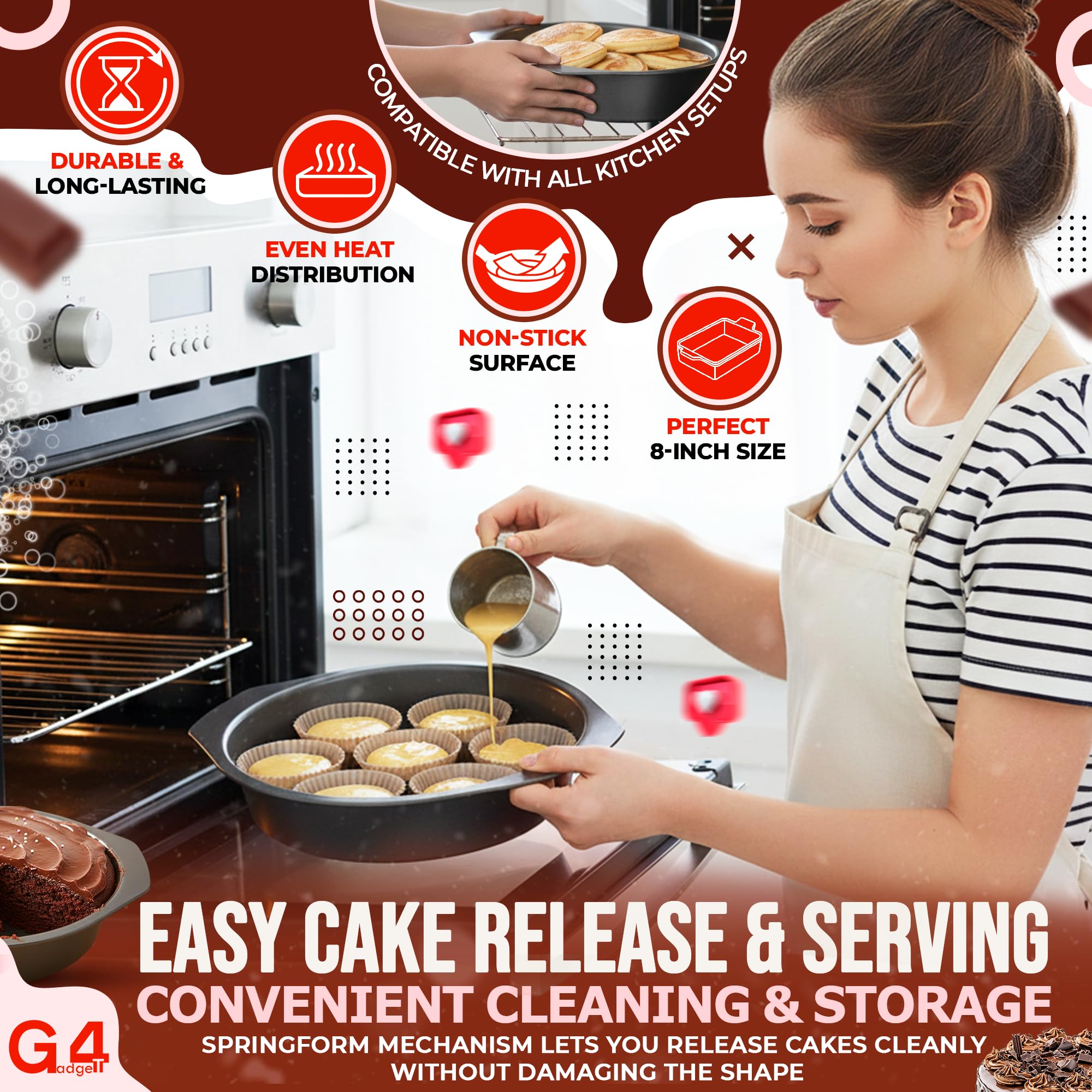 G4GADGET 8 Inch Round Cake Tin | Non-Stick Carbon Steel Baking Pan for Cakes and Cheesecakes 5