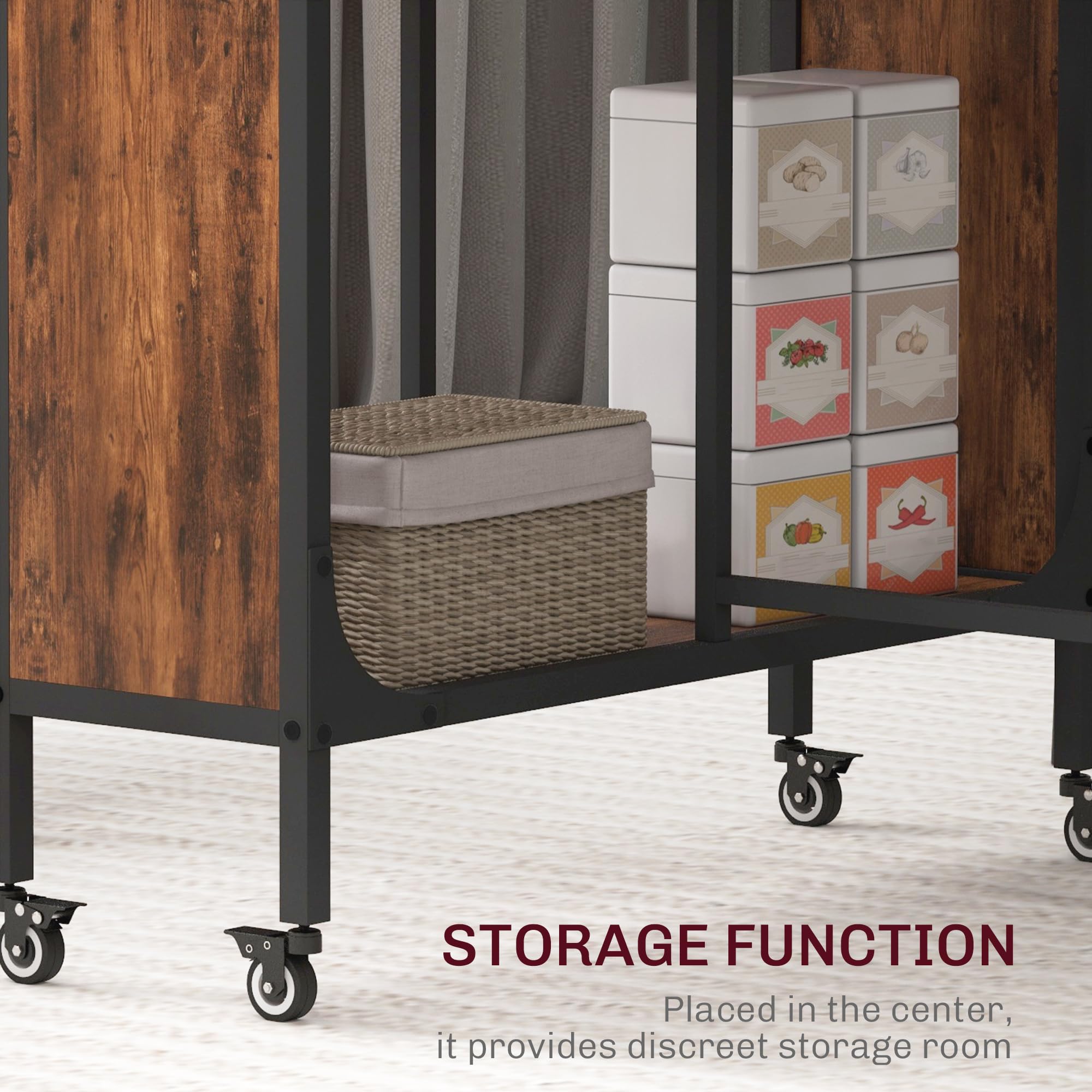 HOMCOM Mobile Drop Leaf Dining Table - Extendable to Seat Six | Rustic Brown | Storage Shelf 5