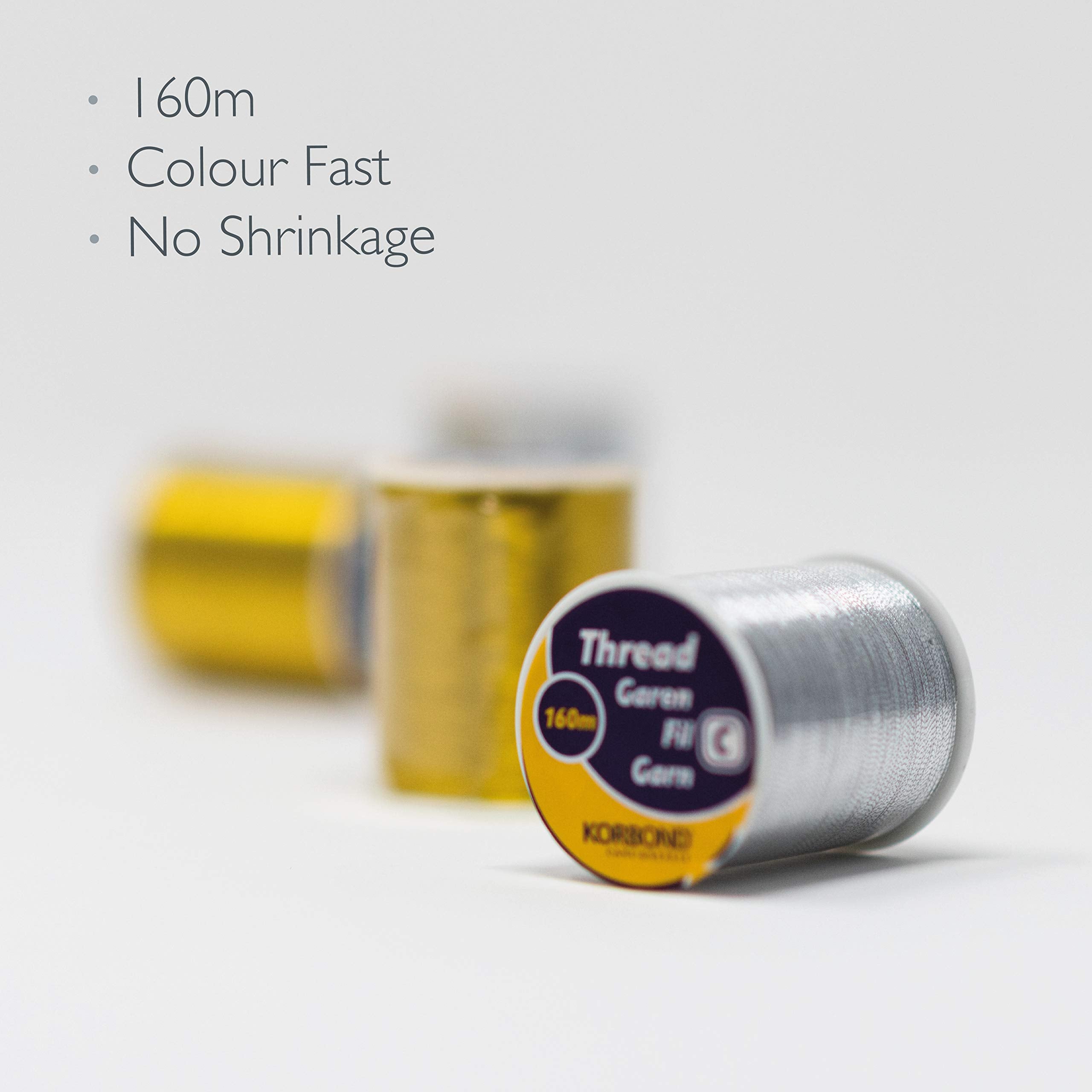 KORBOND 320m Sewing Thread - 2 Spools Silver & Gold Polyester for Hand and Machine Use