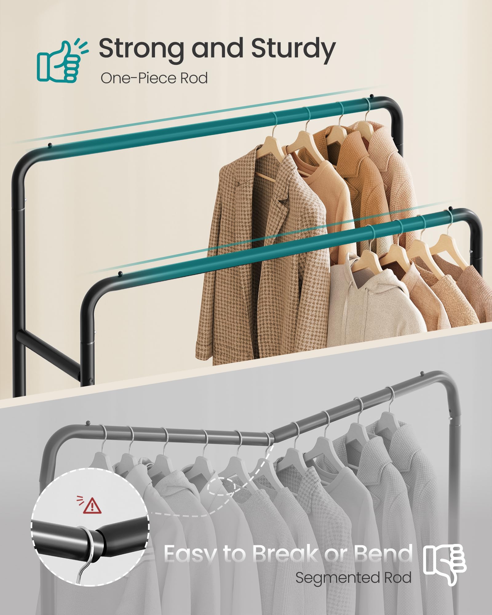 SONGMICS Clothes Rack on Wheels - 90kg Capacity, Ink Black | 110cm Wide Rails 3