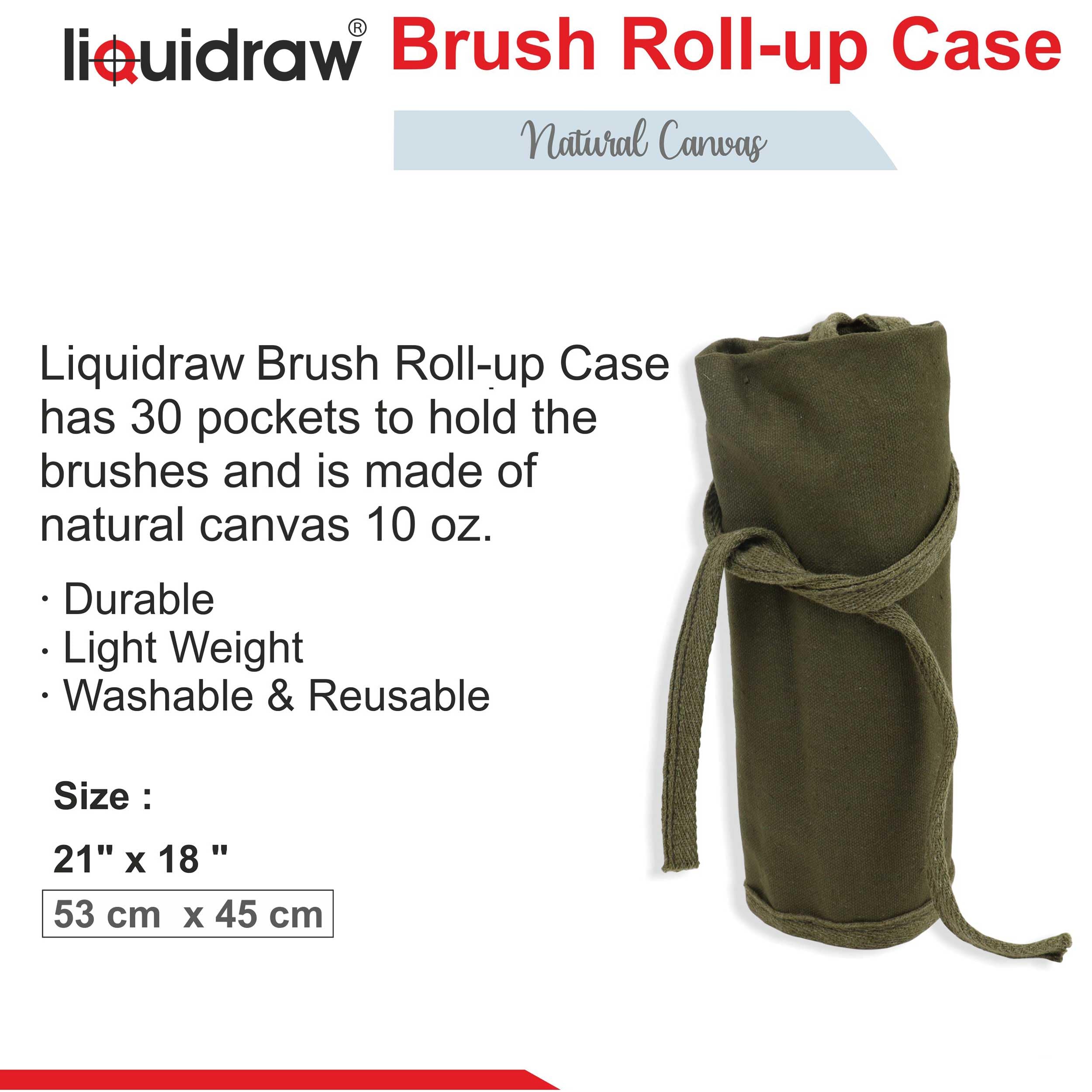 Liquidraw 30 Pocket Canvas Paint Brush Holder - Green Roll Up Storage for Art Tools 4