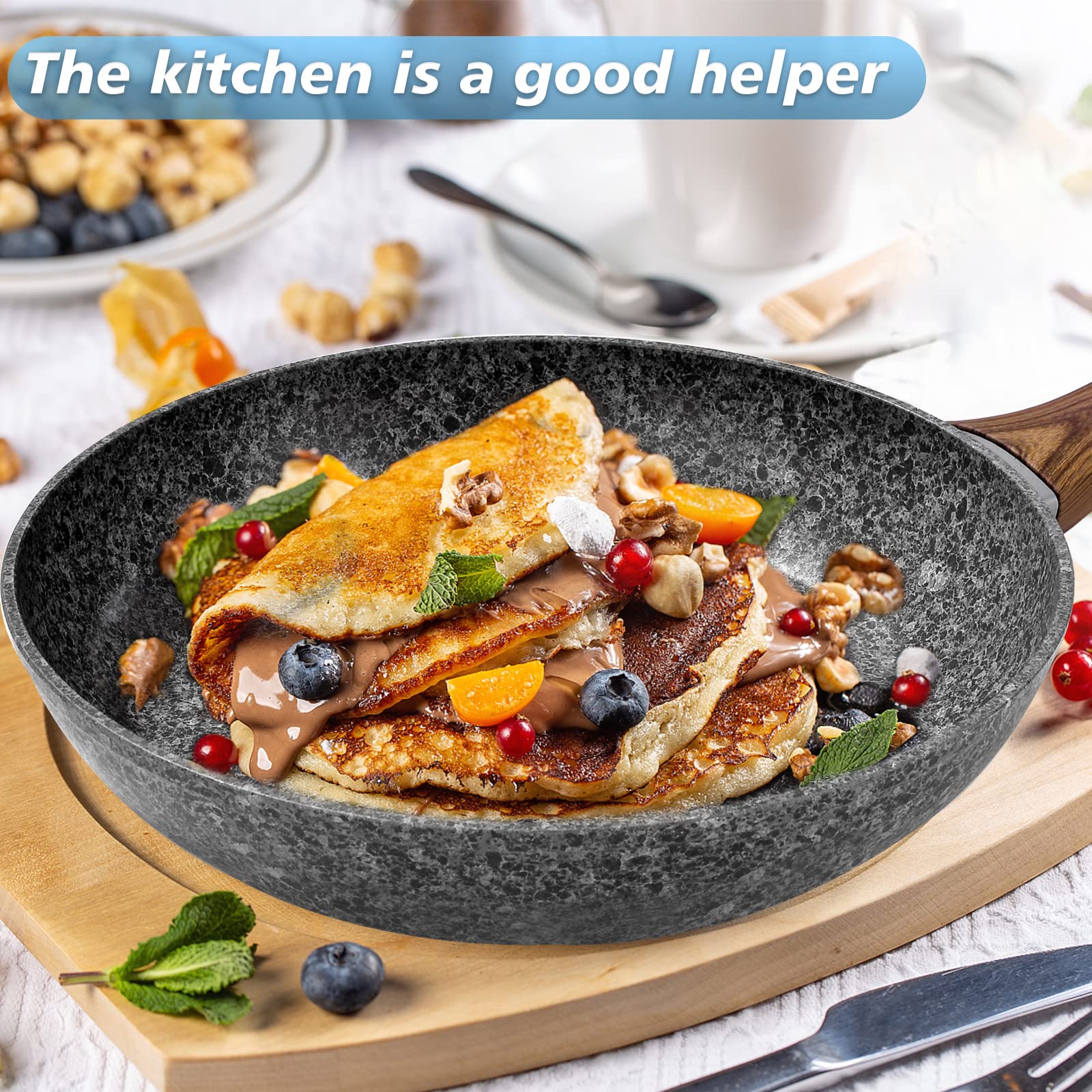 Rainberg 28CM Granite Nonstick Frying Pan with Lid | Induction Compatible Aluminium Alloy 4