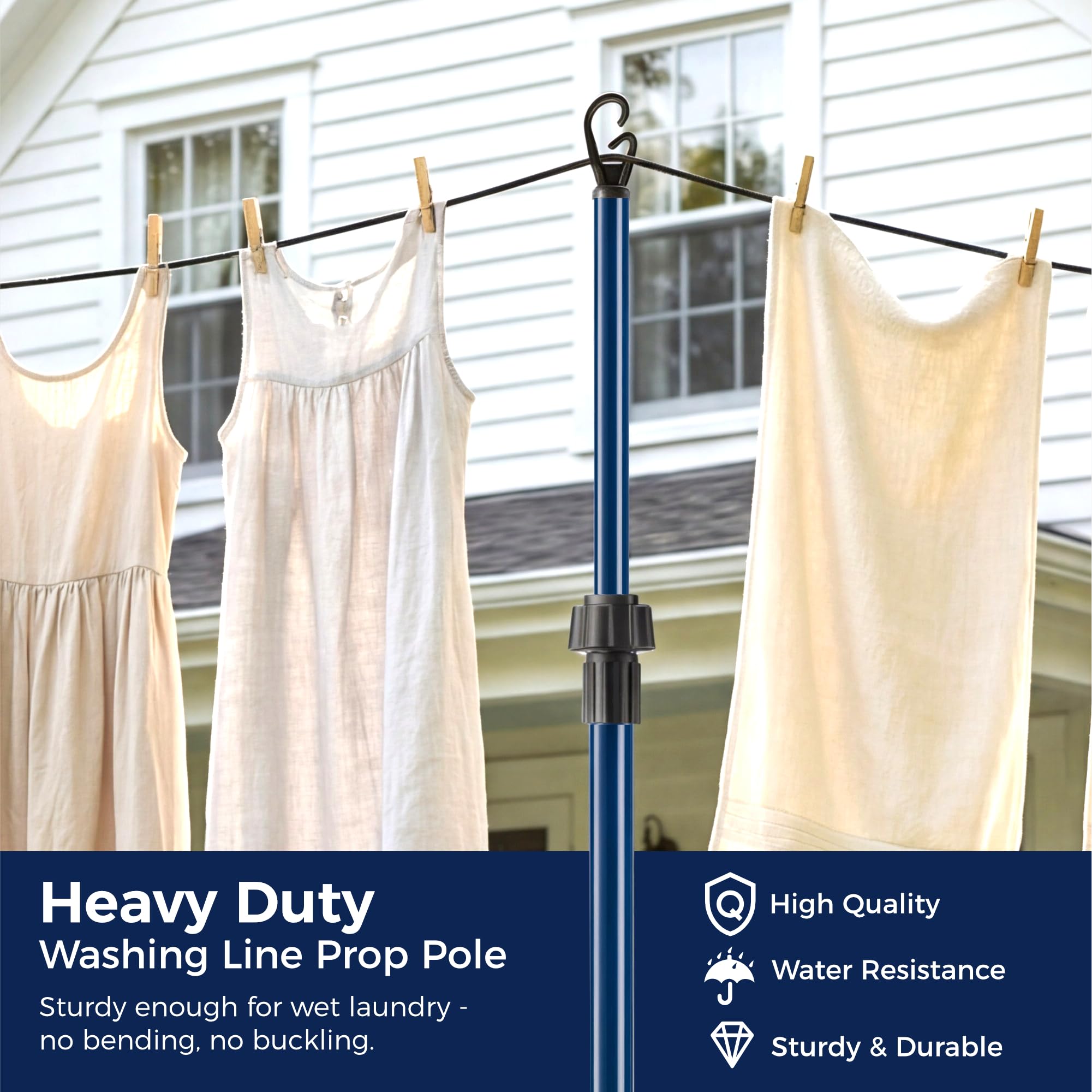 Vivo Technologies Telescopic Washing Line Prop Pole - 2.4M Extension | Heavy Duty Steel | Blue (2 Pack) 4