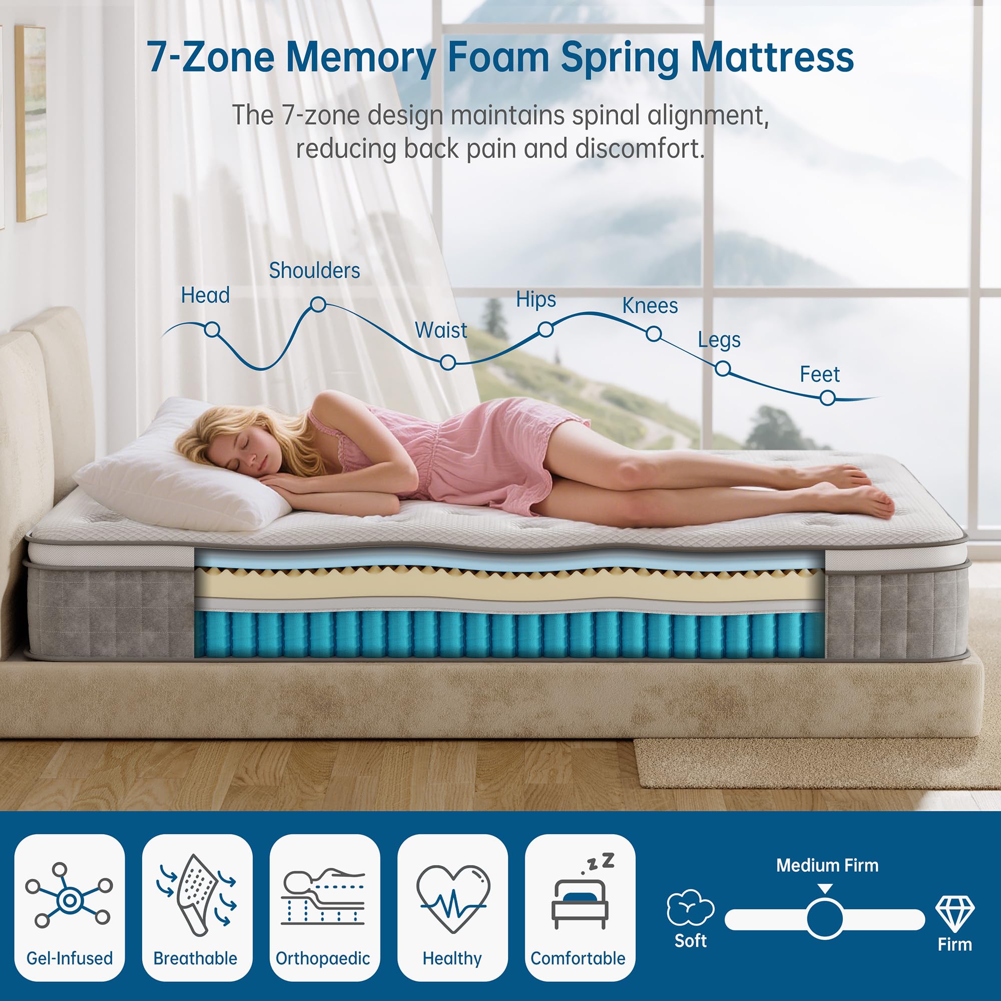 TeQsli 10 Inch 7-Zone Orthopaedic Double Mattress | Gel Memory Foam & Pocket Spring 6