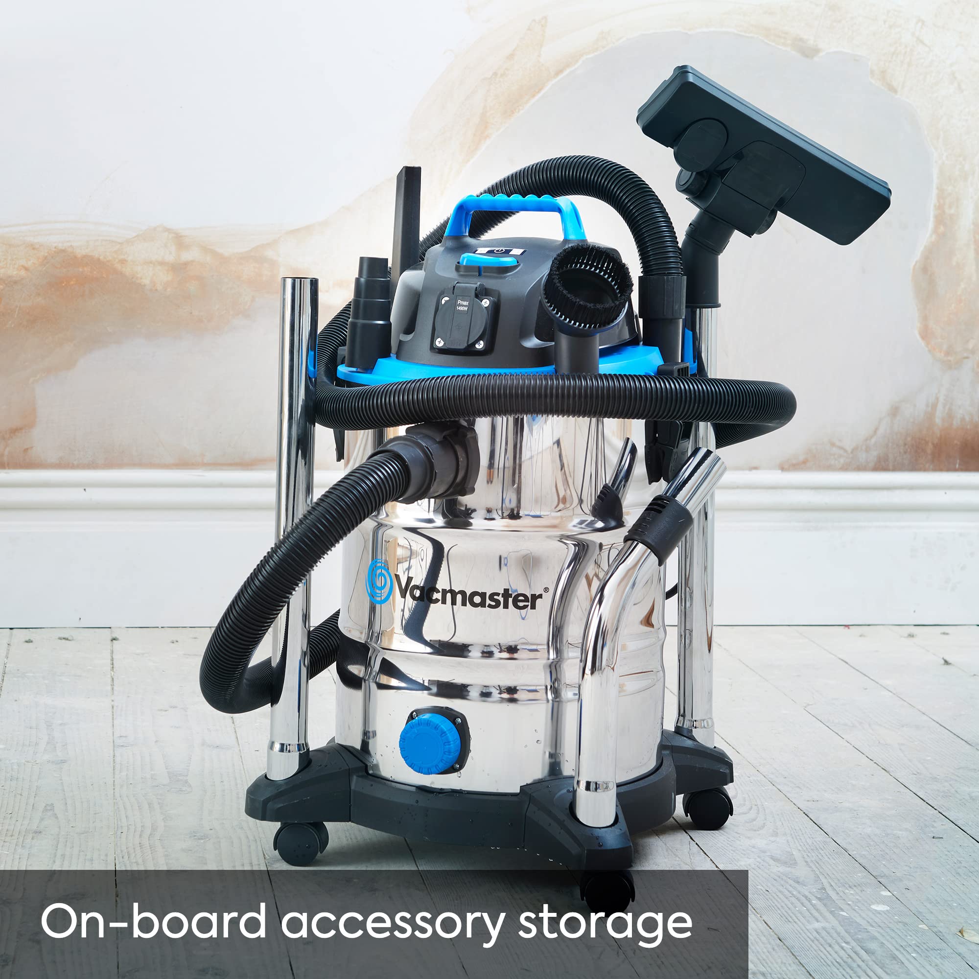 Vacmaster Power 30 Wet-Dry Vacuum Cleaner with Power Take Off Socket | 30L Stainless Steel Tank | 1500W Motor 8