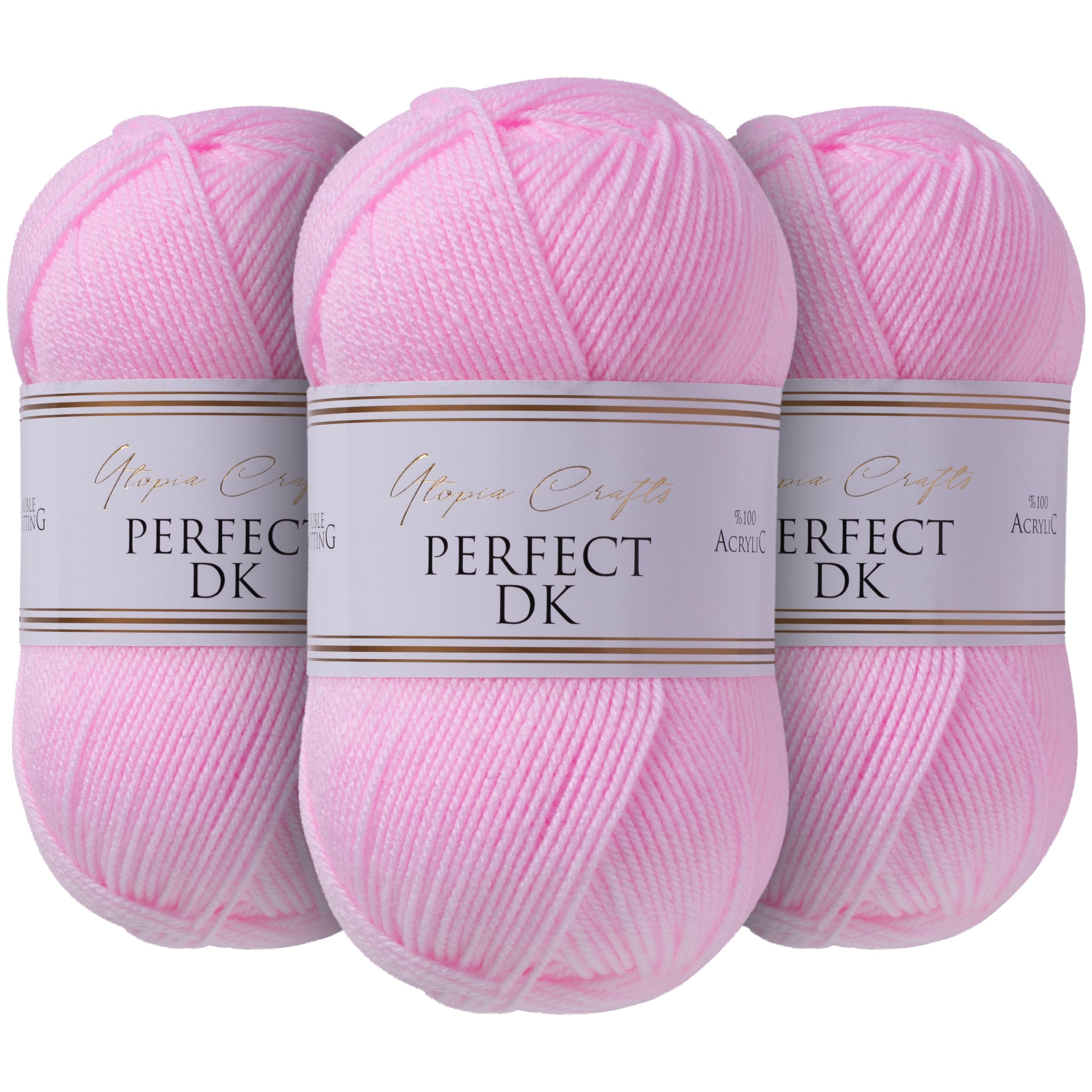 Utopia Crafts DK Double Knitting Yarn - 3 x 100g Balls, Baby Pink | 100% Acrylic 1