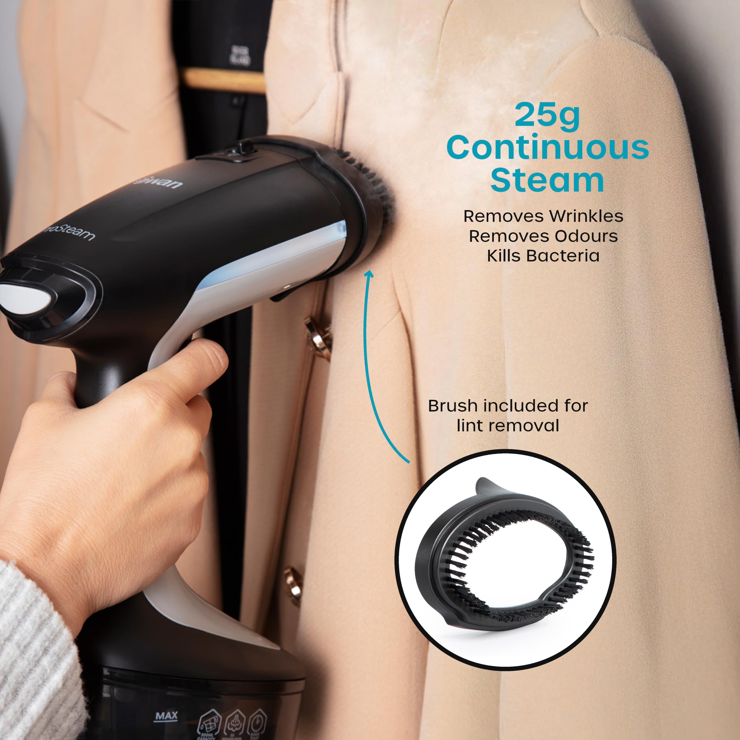 Swan Portable Garment Steamer - 1500W Power | 300ml Tank | Kills 99.99% Bacteria 5