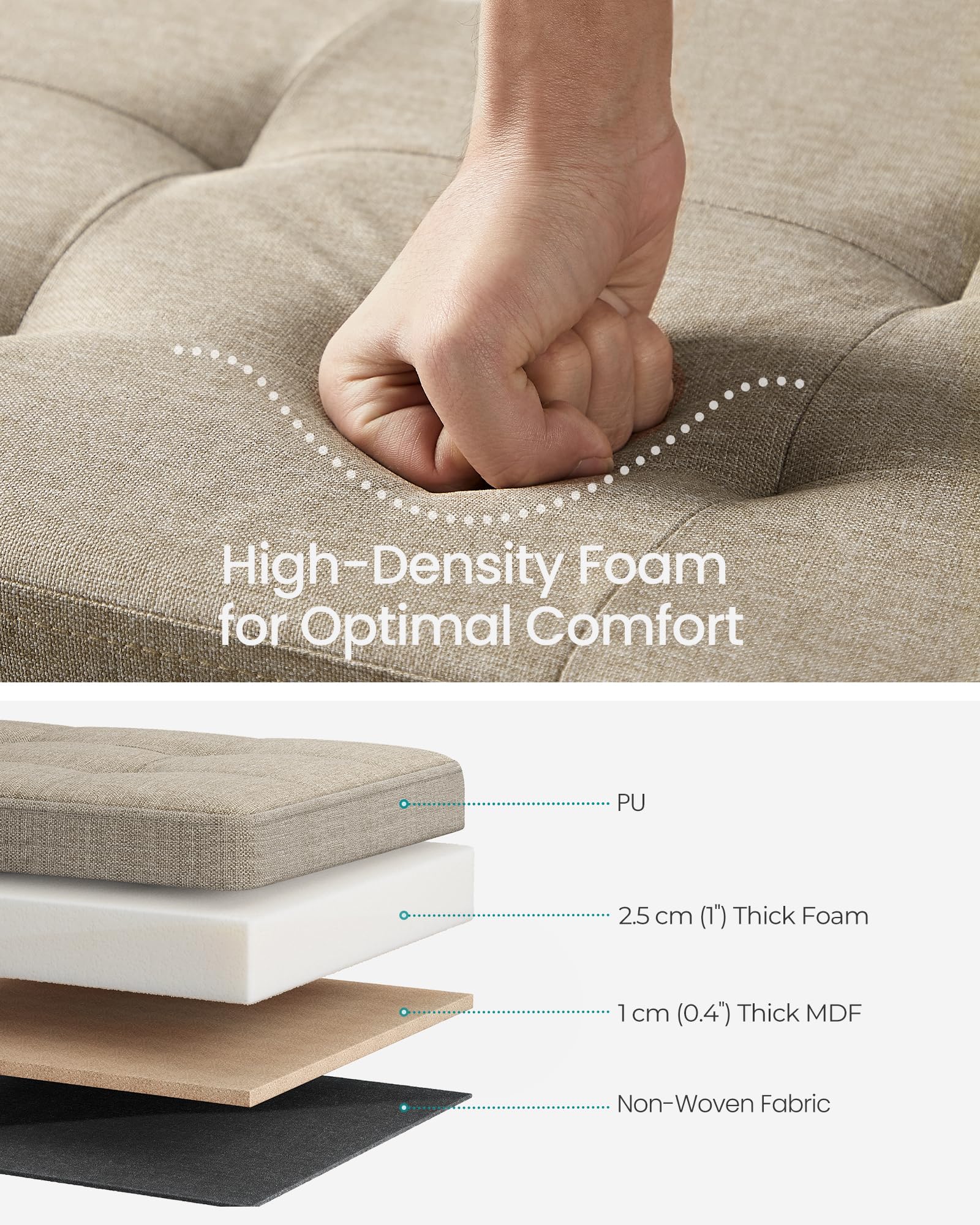 SONGMICS MAZIE Storage Ottoman Bench - 110 cm Folding Foot Rest | 131L Capacity | Camel Brown 4