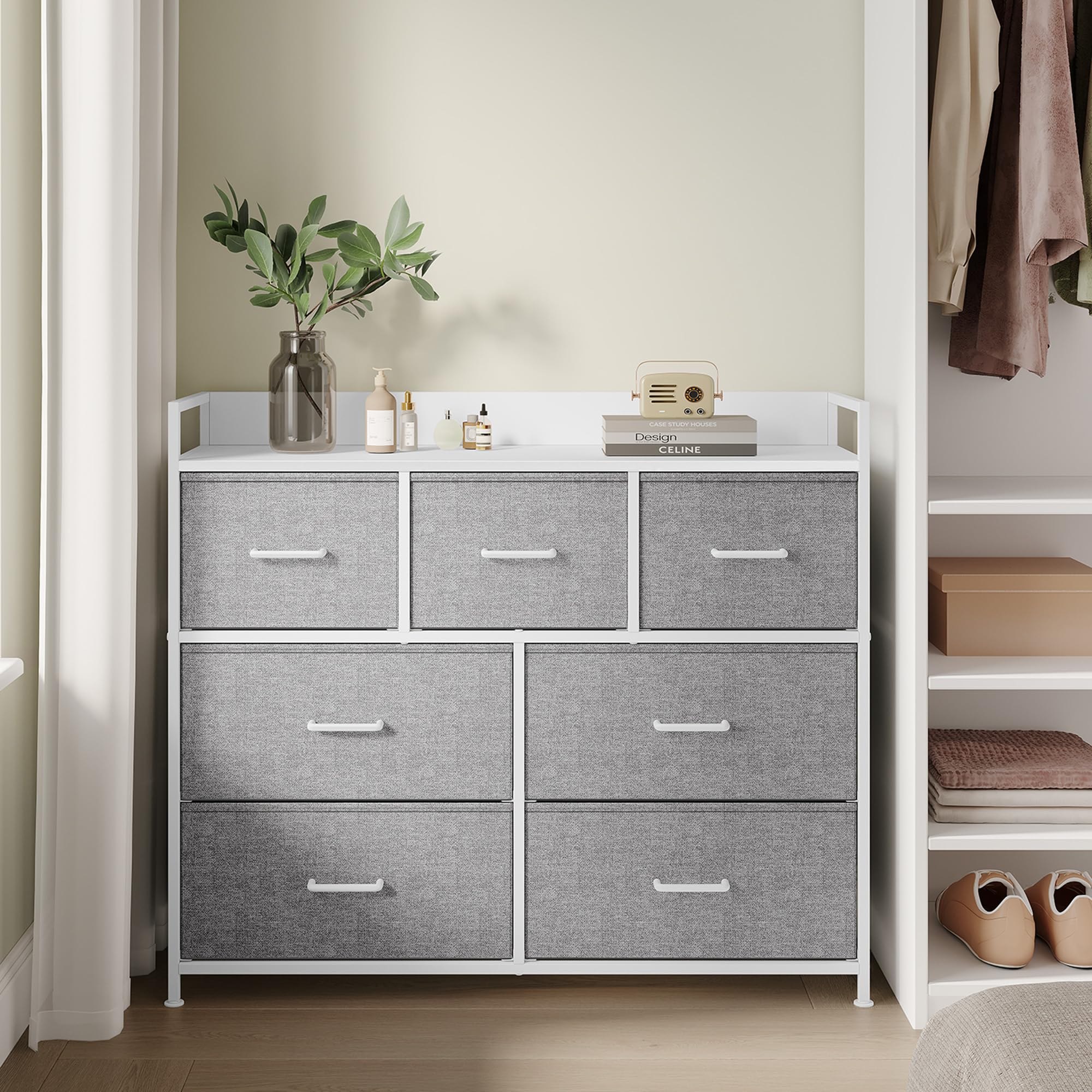 SONGMICS Chest of Drawers - 7 Fabric Drawers | Metal Frame | Dove Grey & Cloud White | 98W x 85H cm 1