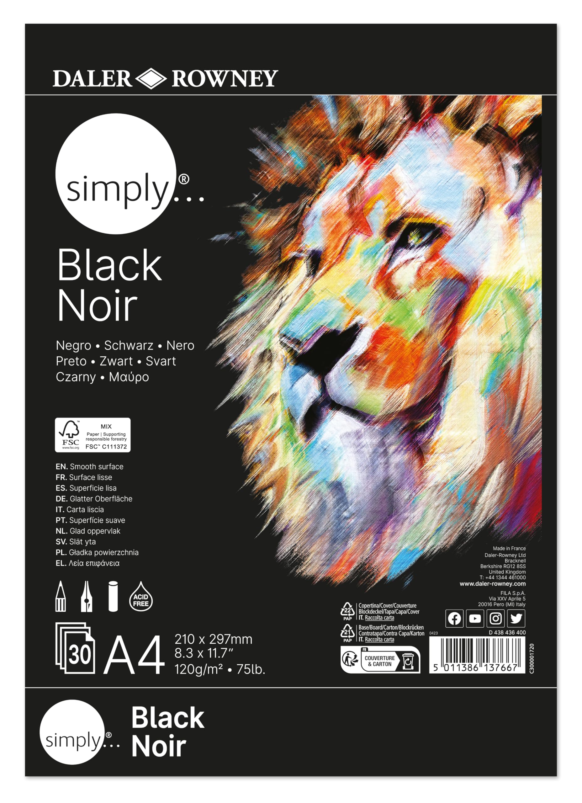 Daler Rowney Simply Colour Black Drawing & Sketching Paper Pad | A4 | 120gsm | 30 Sheets 1
