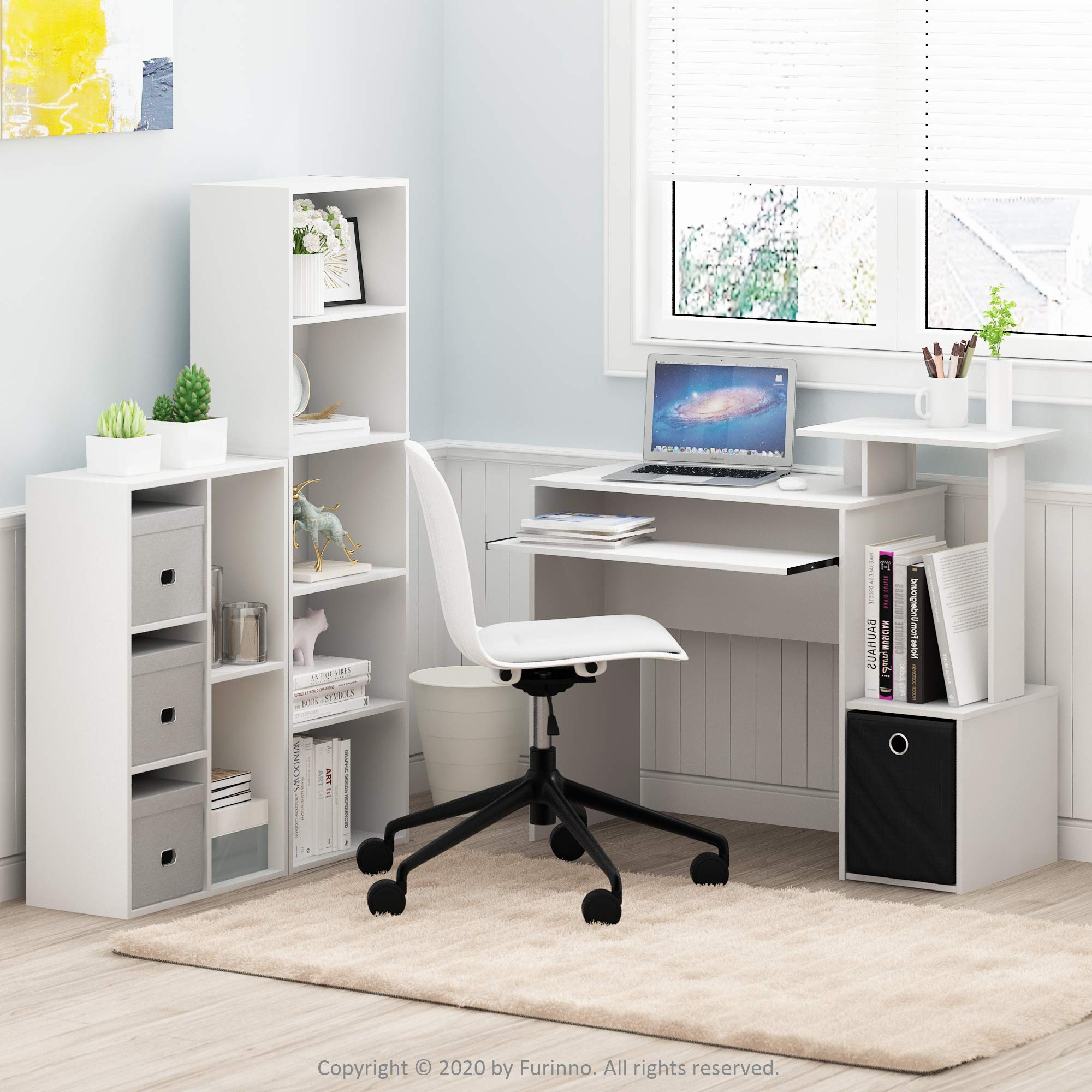 Furinno Luder 5-Tier Bookcase - White, Space Saving, Freestanding Storage Organizer | Engineered Wood 5