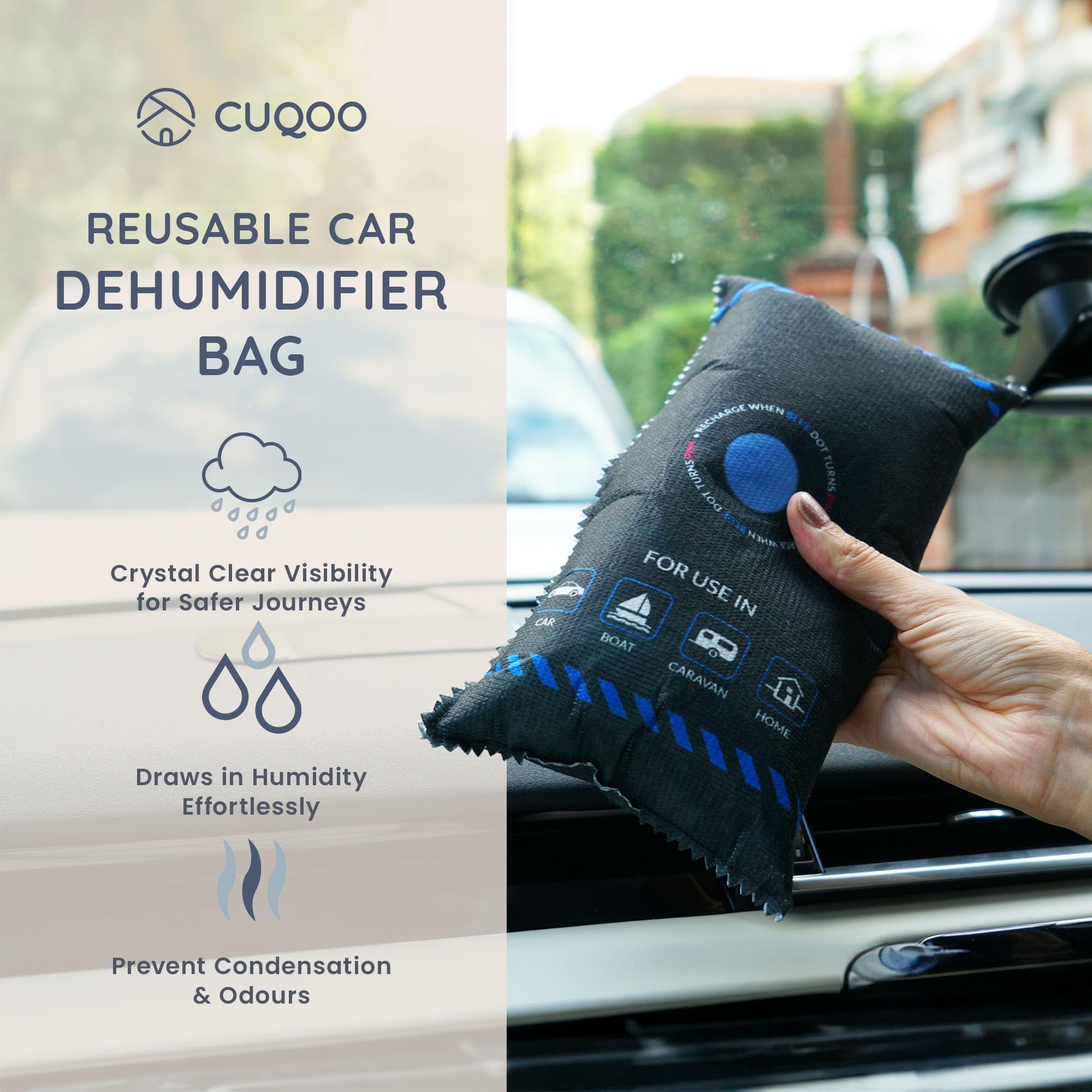 CUQOO 1KG Reusable Silica Gel Car Dehumidifier Bag with Anti-Slip Mat for Condensation & Damp 2