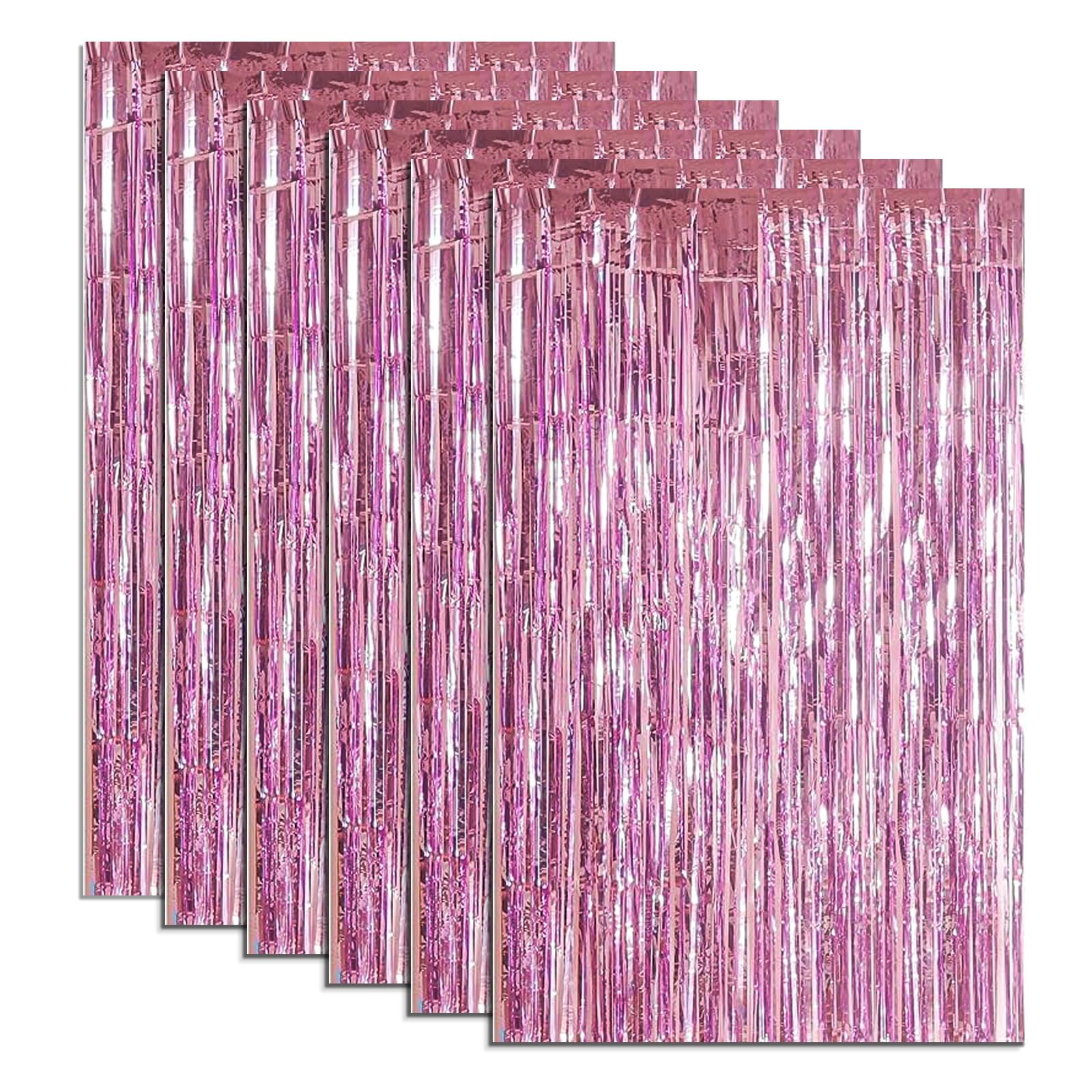ASelected 6 Pack Pink Tinsel Foil Fringe Curtains - 1x2M Metallic Backdrop for Parties 1
