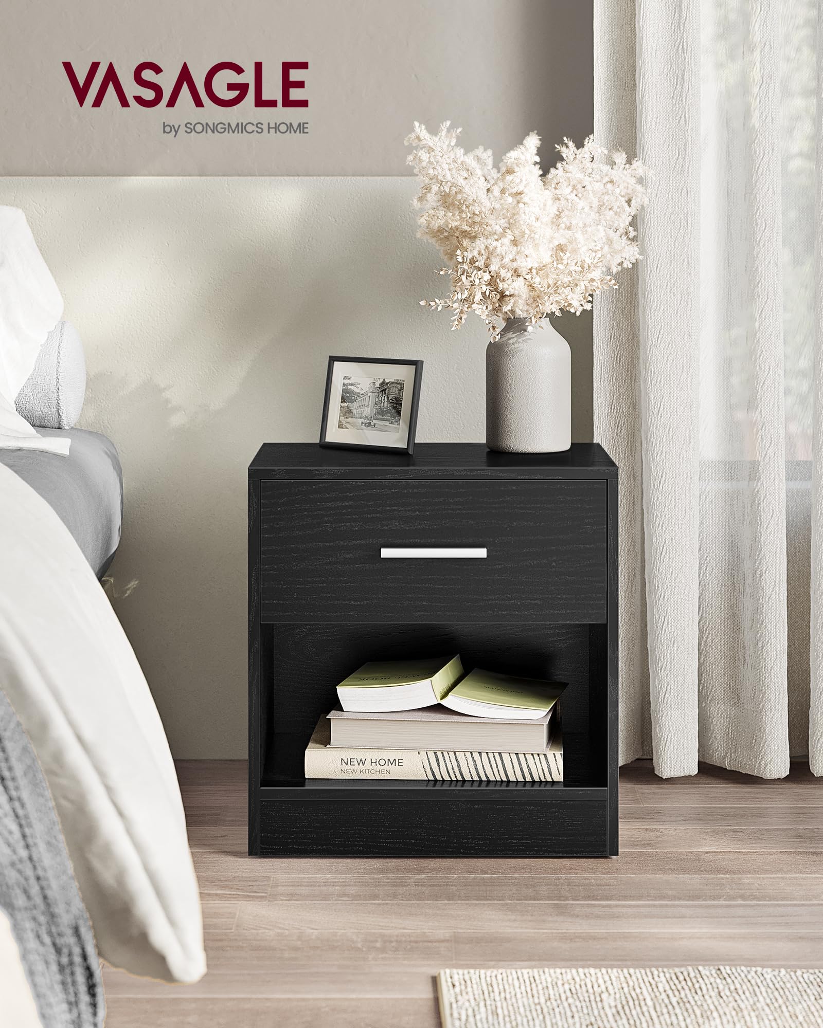 VASAGLE Bedside Table - Modern Look | Drawer & Open Compartment | 28 x 39 x 41 cm 2