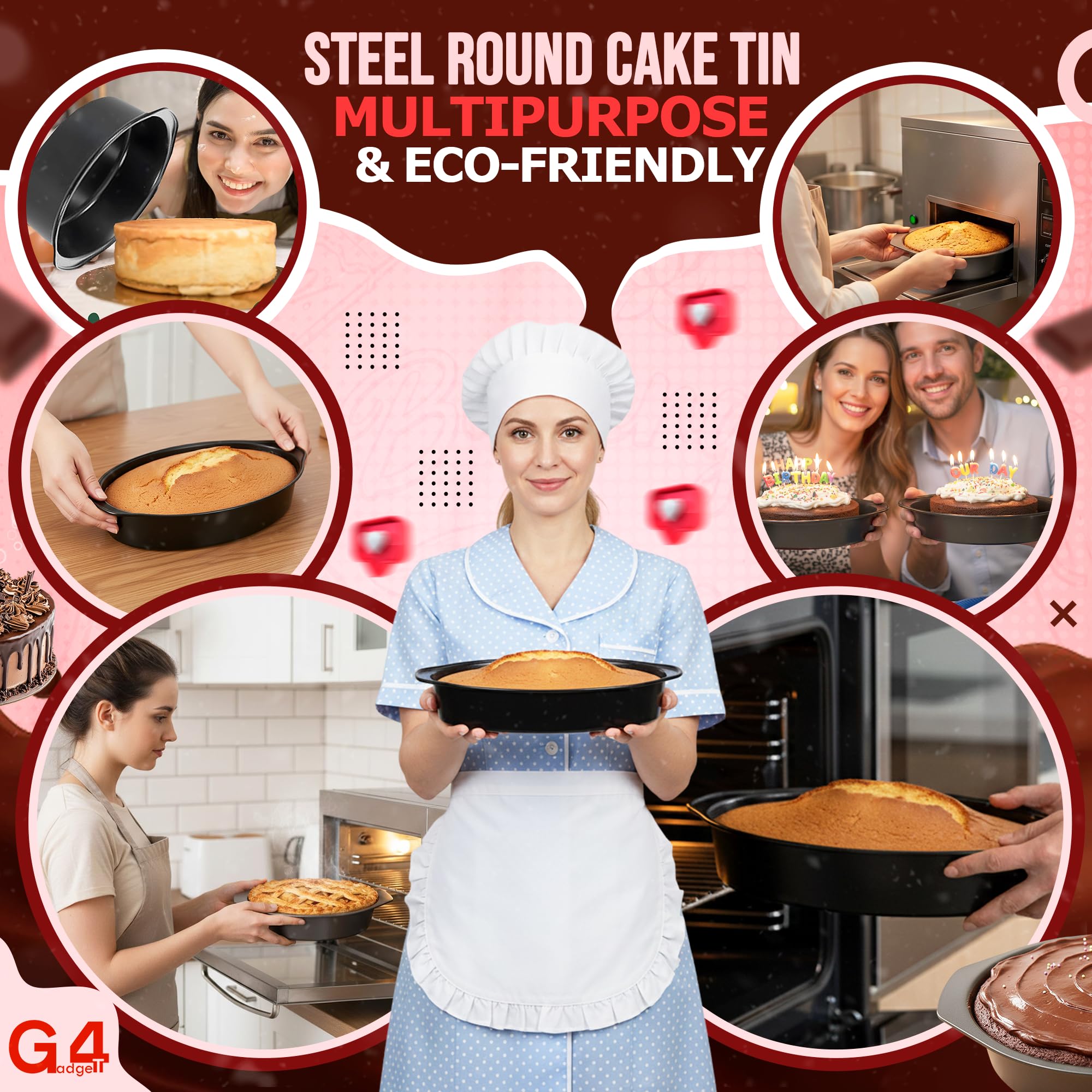 G4GADGET 8 Inch Round Cake Tin | Non-Stick Carbon Steel Baking Pan for Cakes and Cheesecakes 9