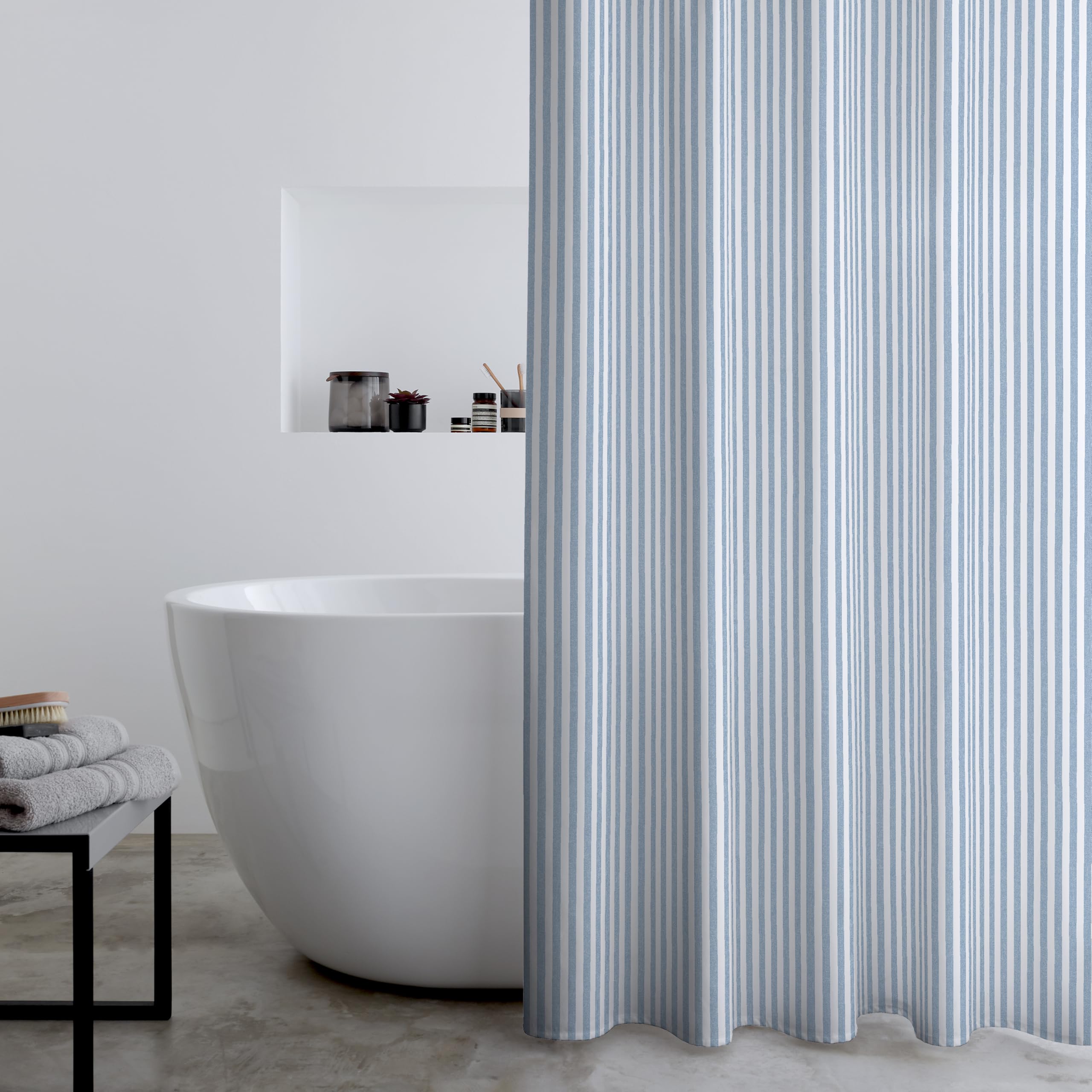 Catherine Lansfield Timeless Stripe Shower Curtain - Eyelet Top | 180x180 cm | Blue