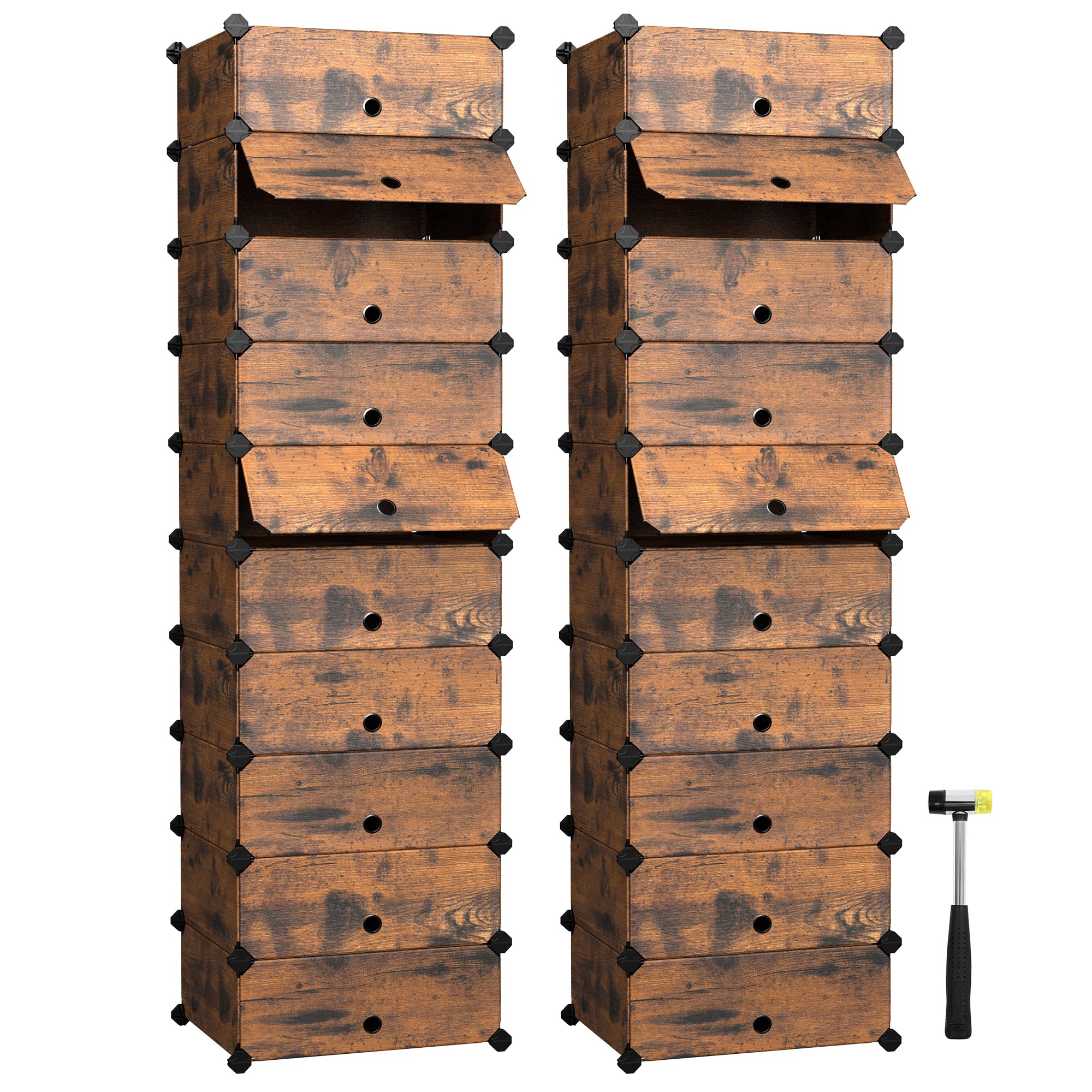 SONGMICS Interlocking Shoe Rack - Modular DIY Storage for 20-30 Pairs | 10 Slots | Rustic Brown 4