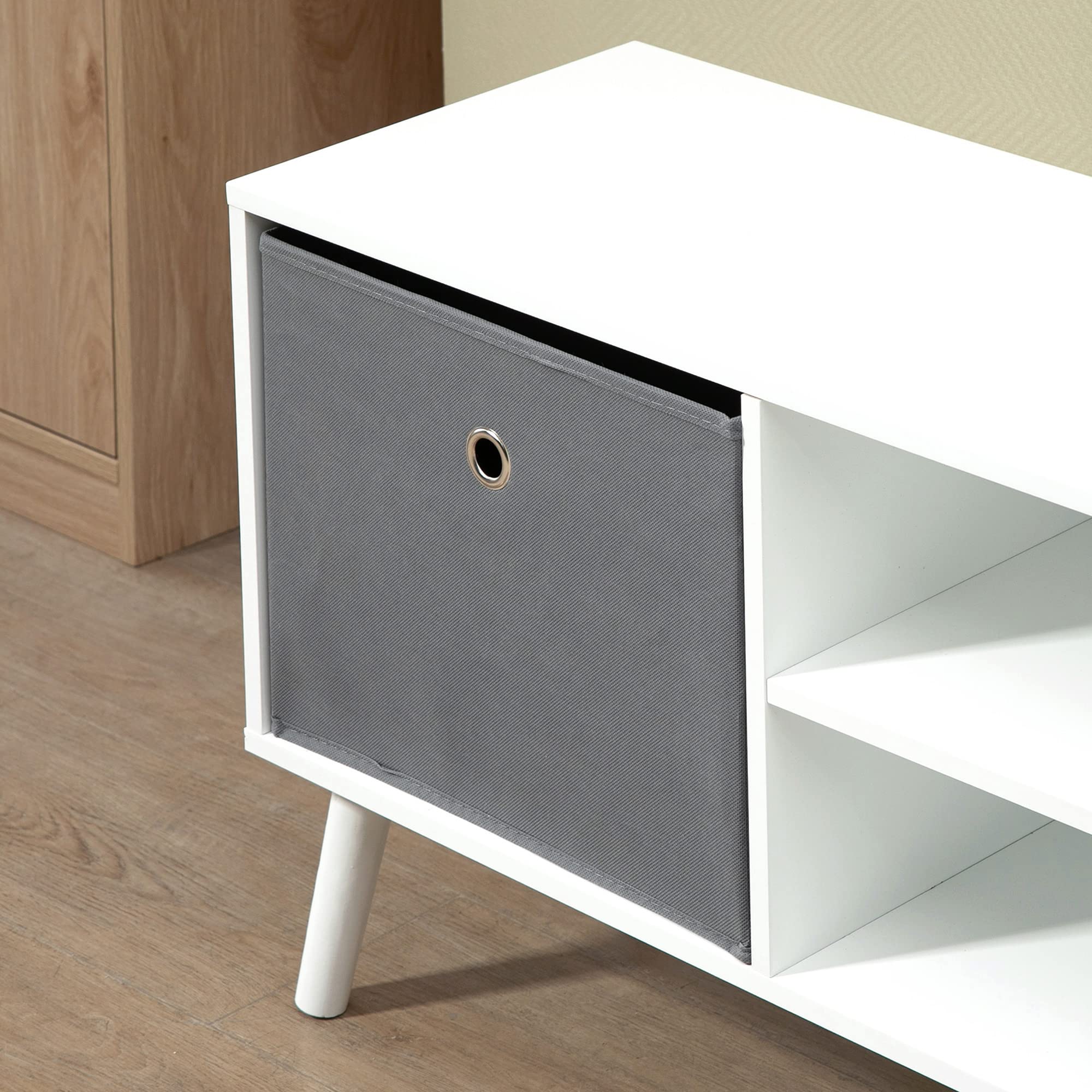 HOMCOM TV Stand Unit for TVs up to 50' | White & Grey Engineered Wood | 2 Drawers, 2 Shelves 9
