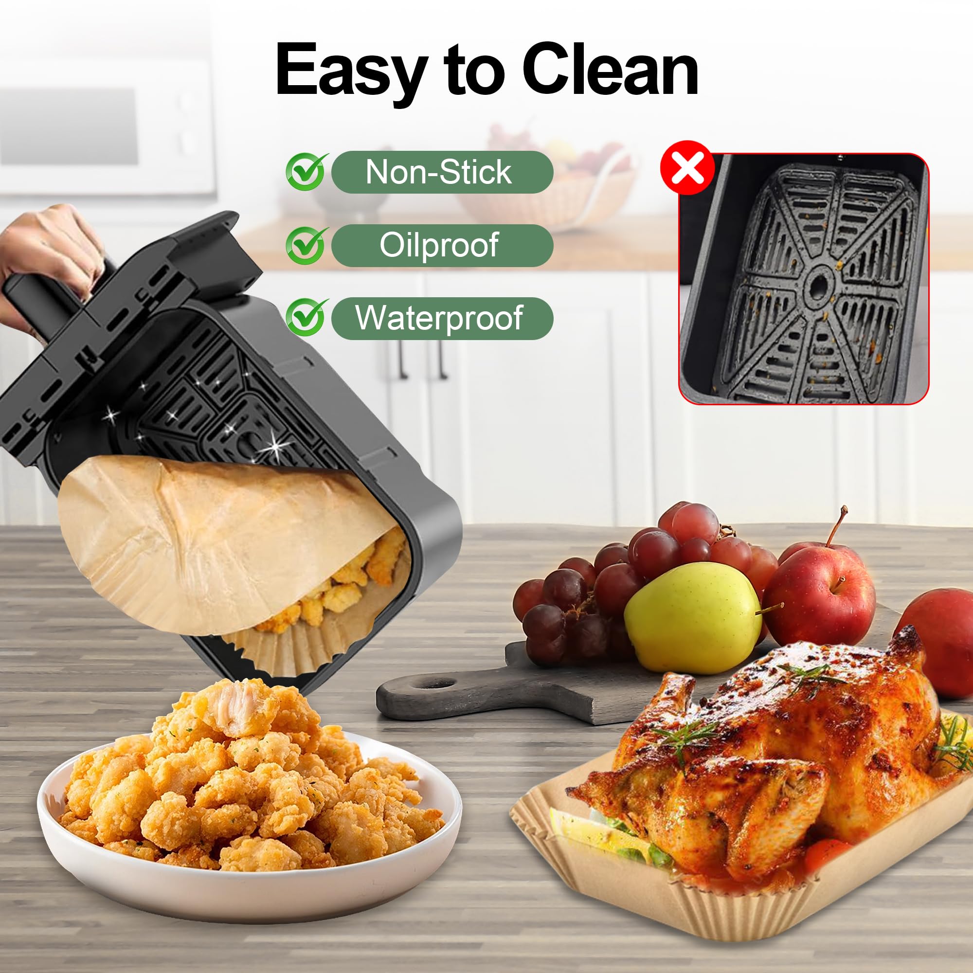 KitchenBoss 120Pcs Air Fryer Liners - 8.6x5.5in Rectangular Parchment for Dual Basket Fryers 5