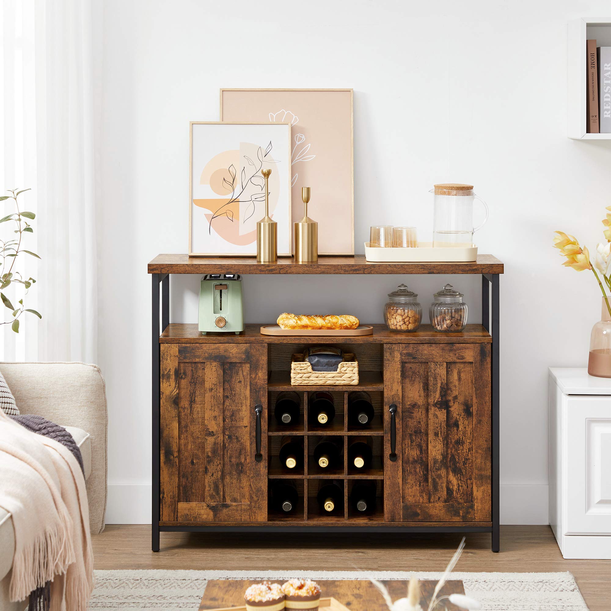 VASAGLE Storage Cabinet Sideboard Buffet Table with Wine Holder | Brown Engineered Wood | 1000mm Width 7